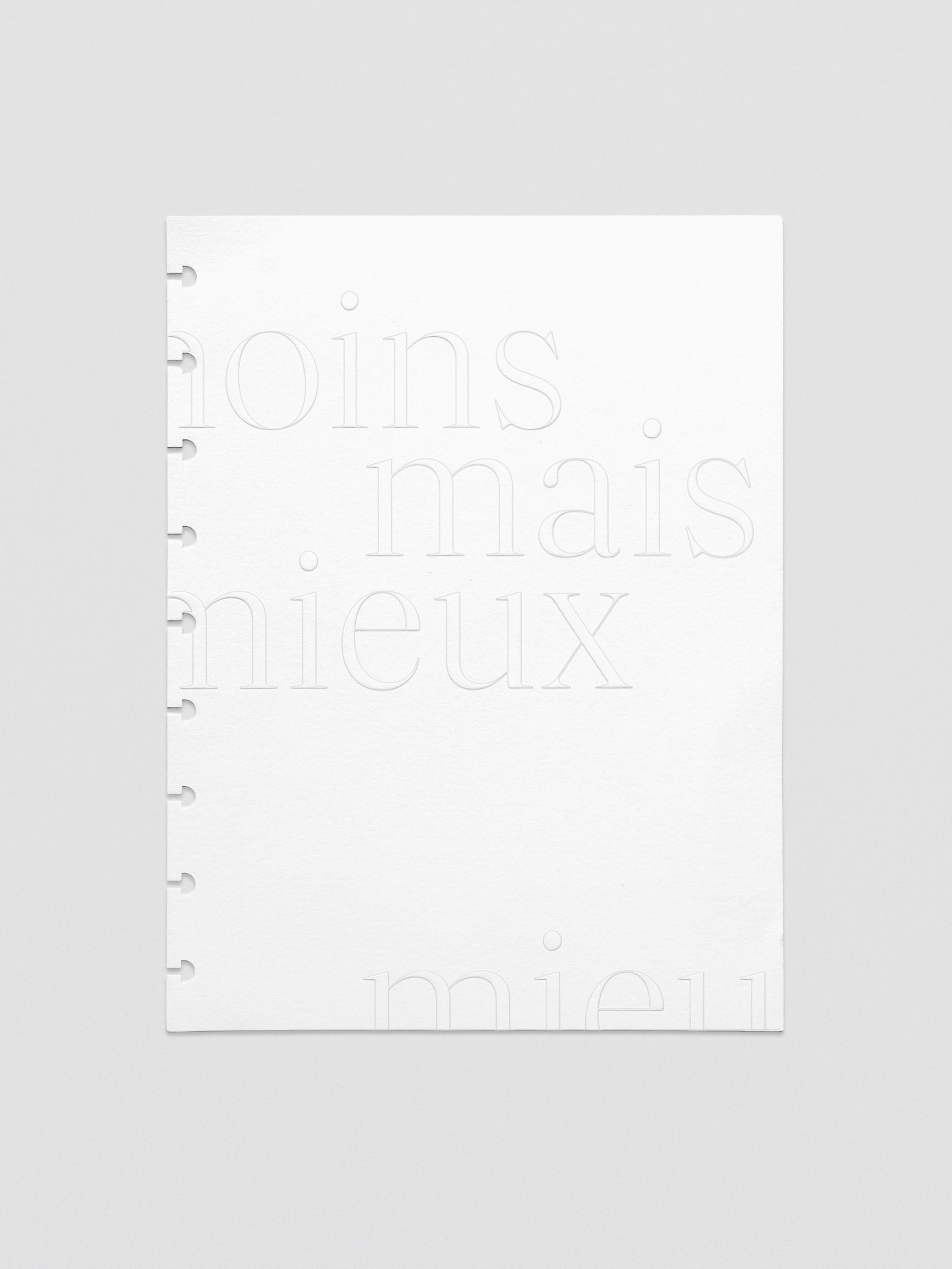 Essentialism Dashboard Duo reading "moins mai mieux" in size HP Classic; cardstock layer only.