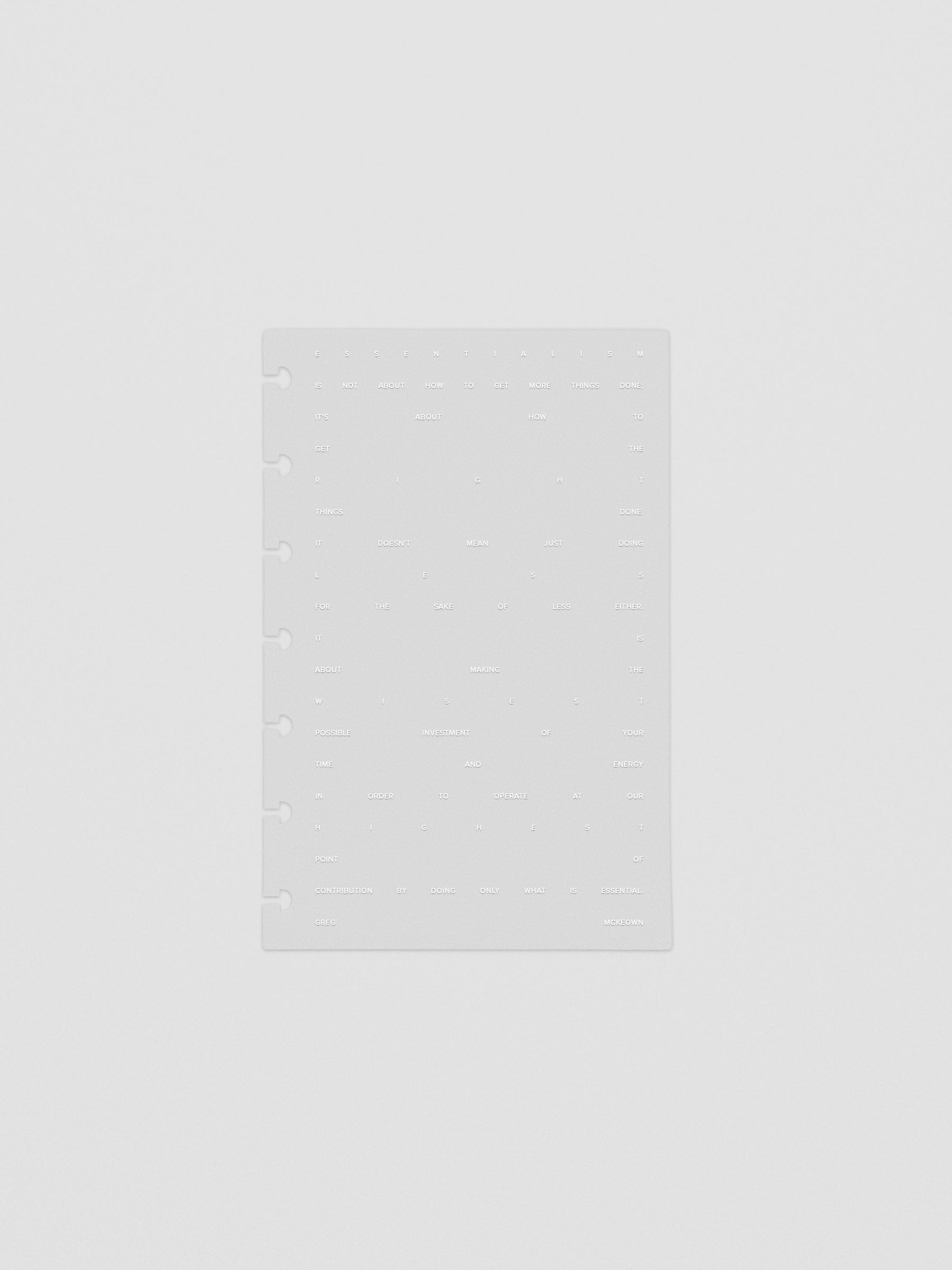 Essentialism Dashboard Duo reading "moins mai mieux" in size HP Mini; transparent layer only.