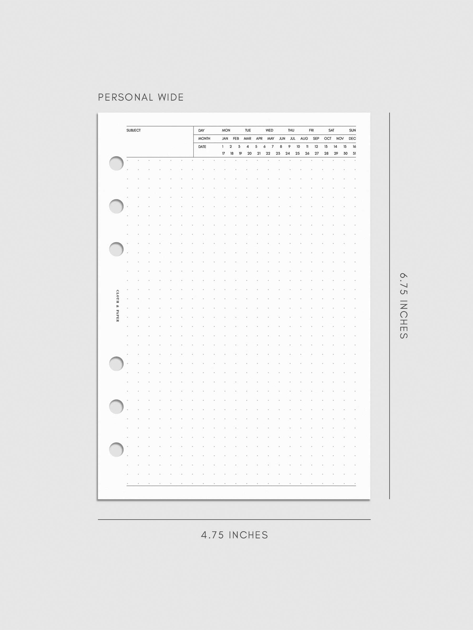 Digital mockup of insert in Personal Wide.