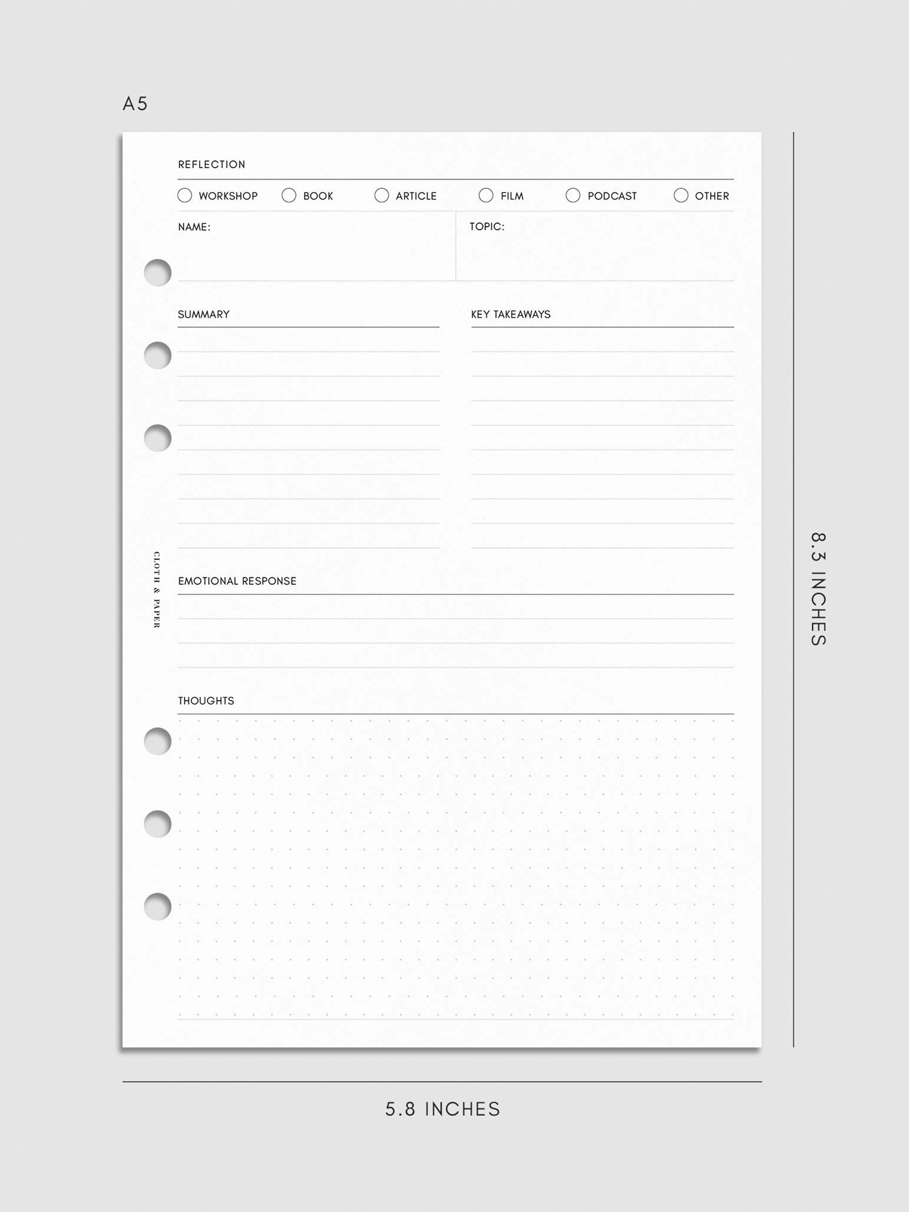 Digital mockup of insert sized A5.