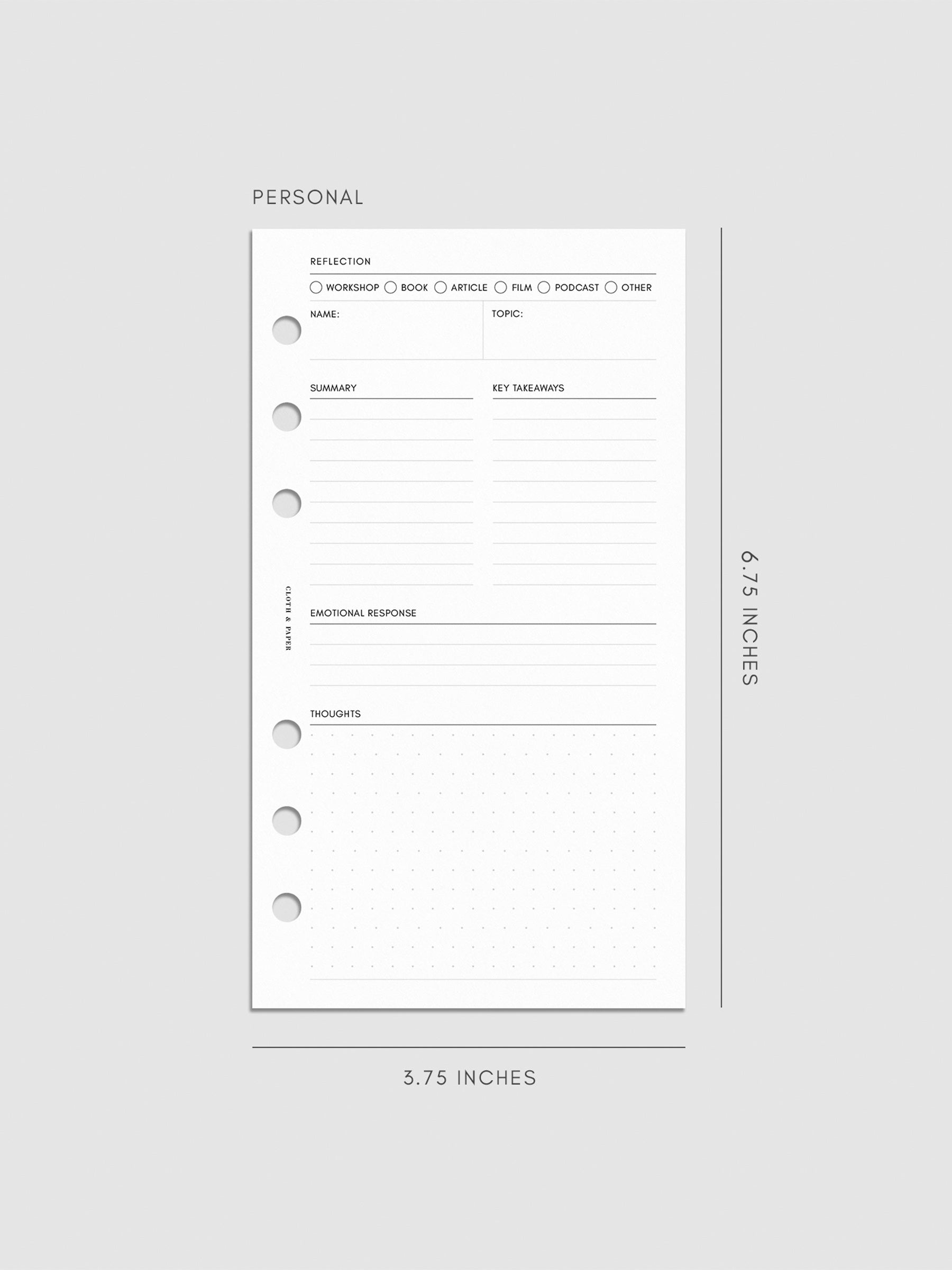 Digital mockup of insert sized Personal.