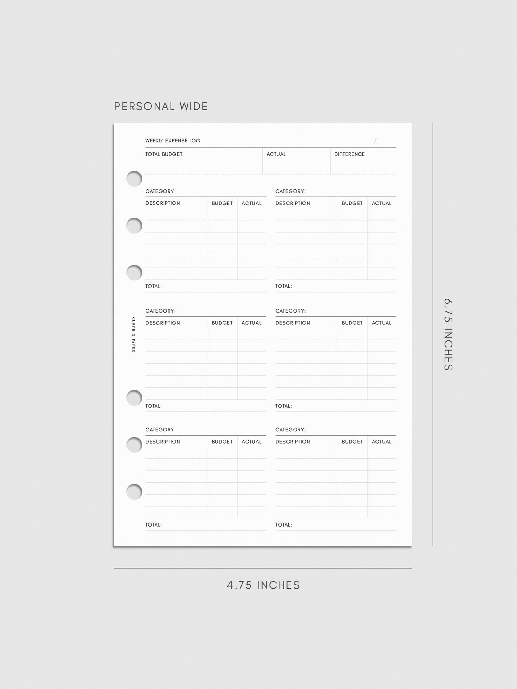 Digital mockup of the Financial Planning Insert | Second Edition. Size shown is Personal Wide.
