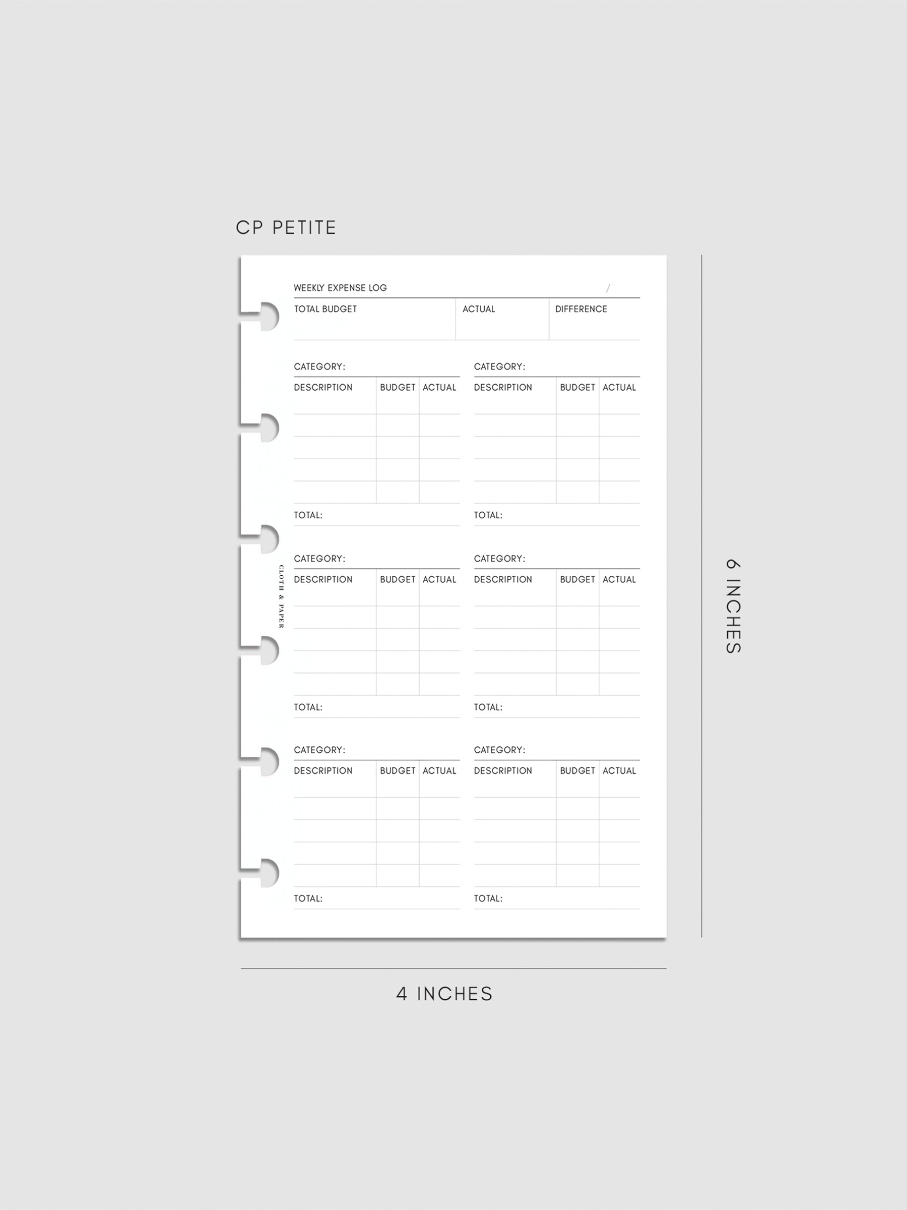 Digital mockup of the Financial Planning Insert | Second Edition. Size shown is CP Petite.
