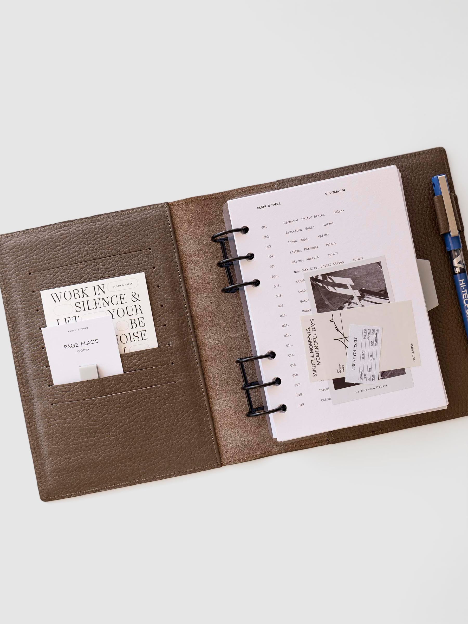 HP Mini / Personal cover displayed inside a brown leather folio. Size shown is Personal Wide.