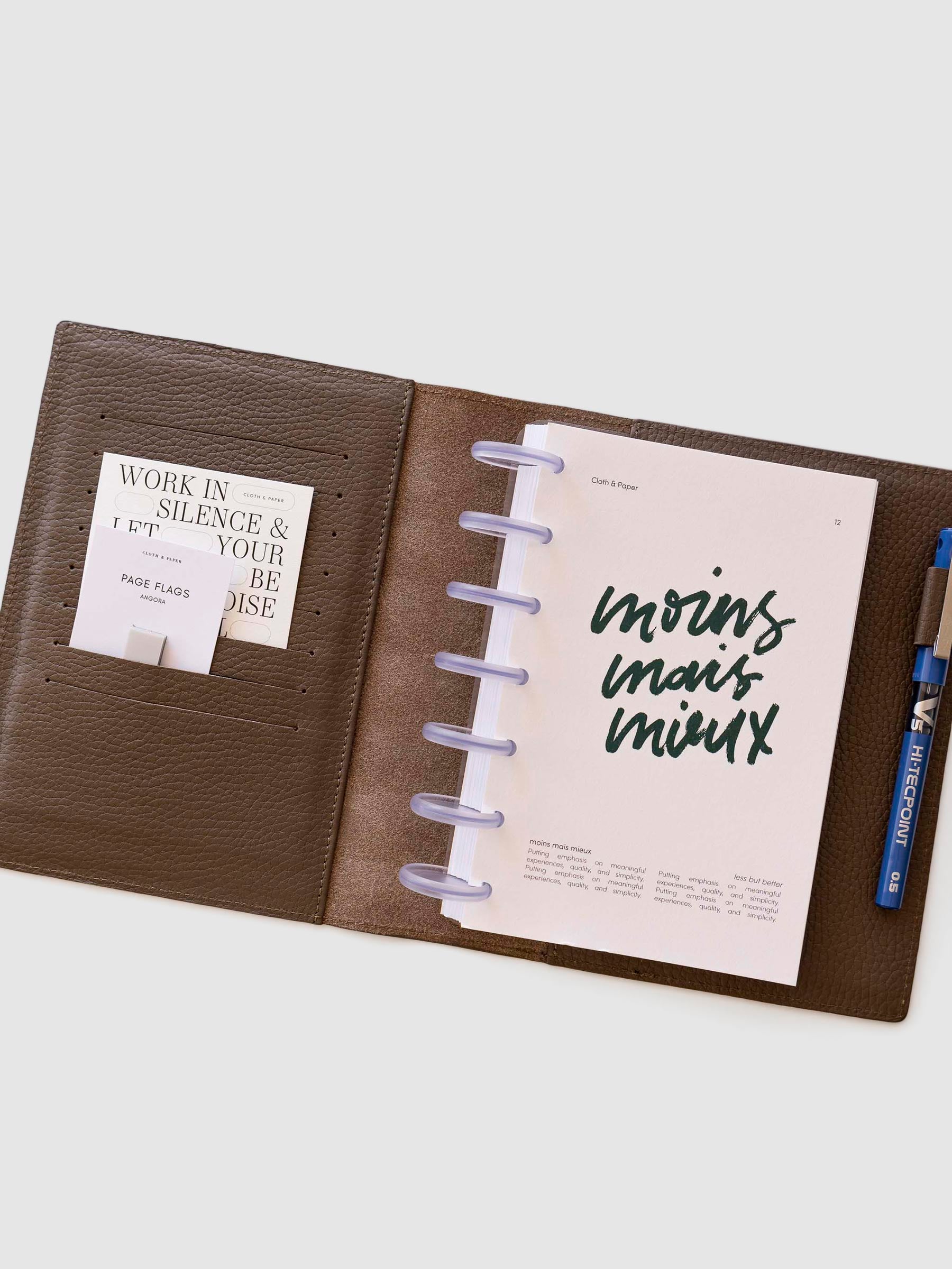 HP Mini / Personal cover displayed inside a brown leather folio. Size shown is HP Mini.