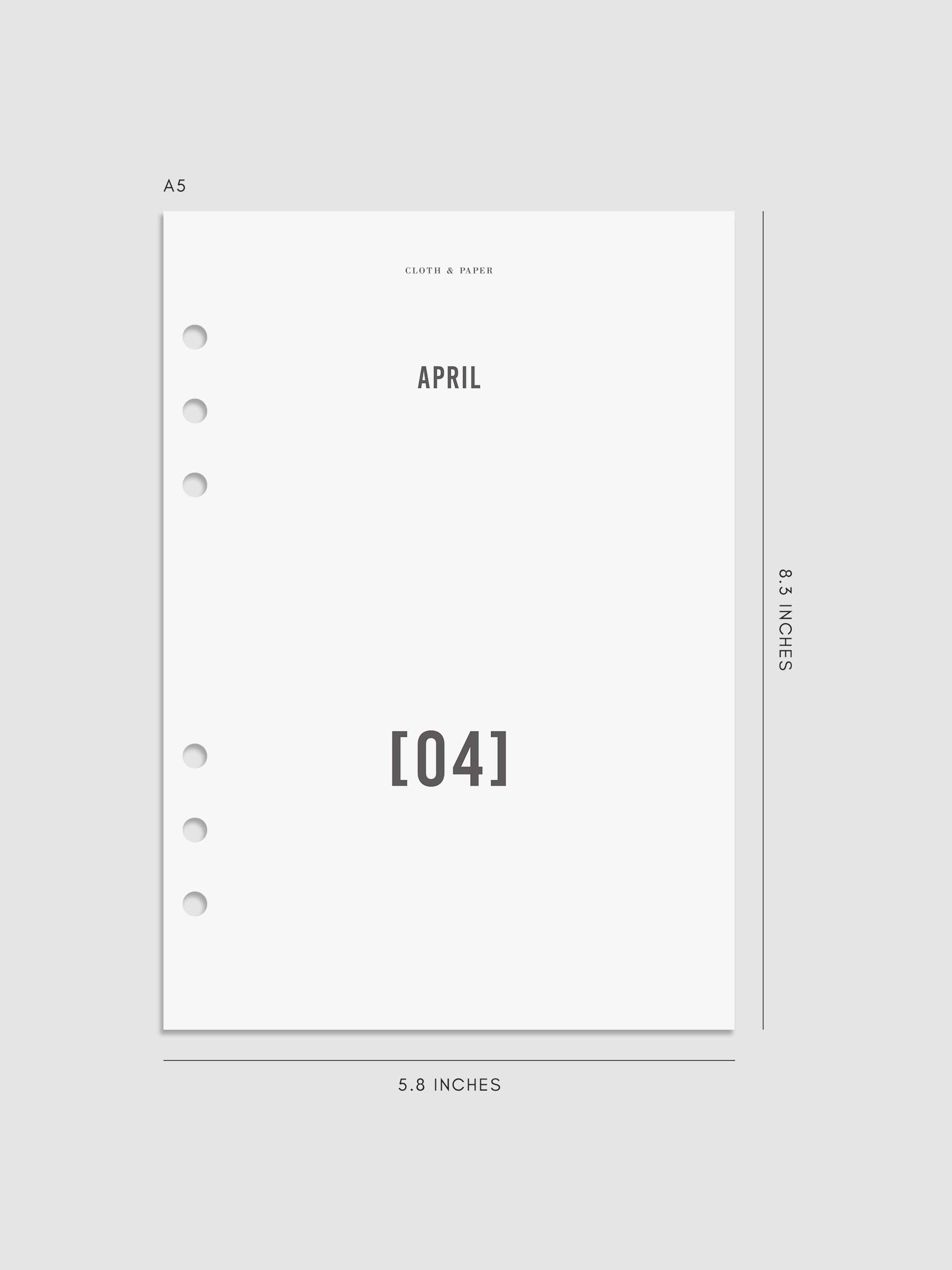 Digital mockup of dashboard in A5. Month shown is April.