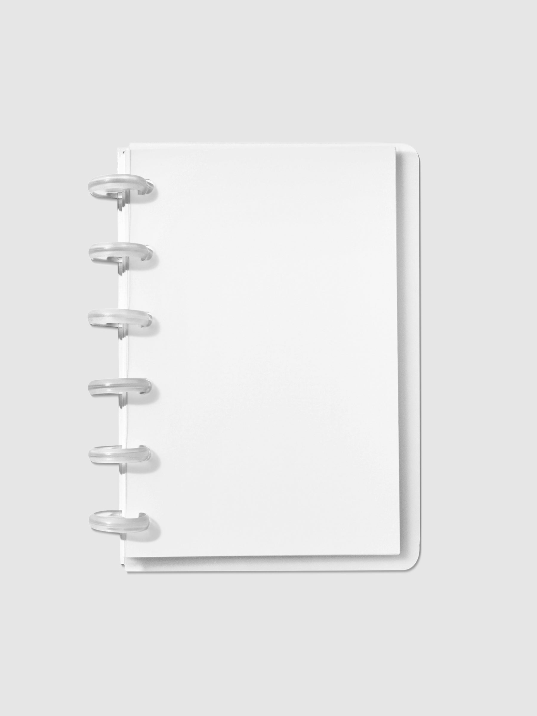 Glass Plastic Discbound Notebook Cover in use with clear rings.