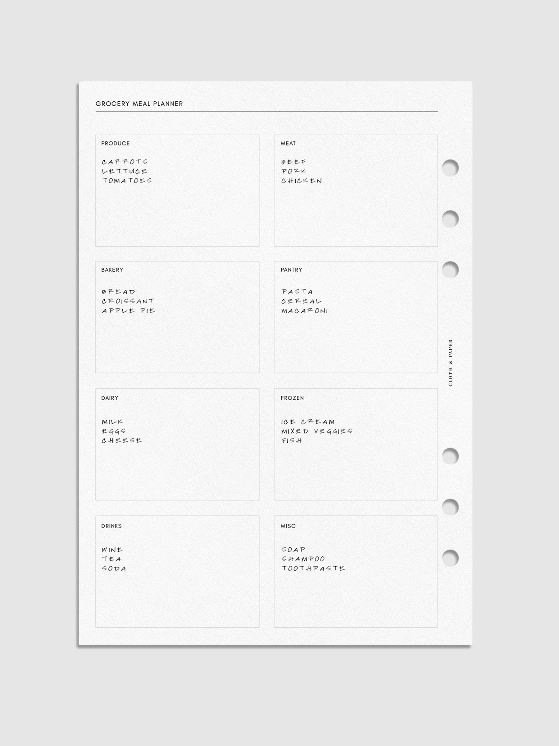 Digital mockup of grocery list in A5 sizing.