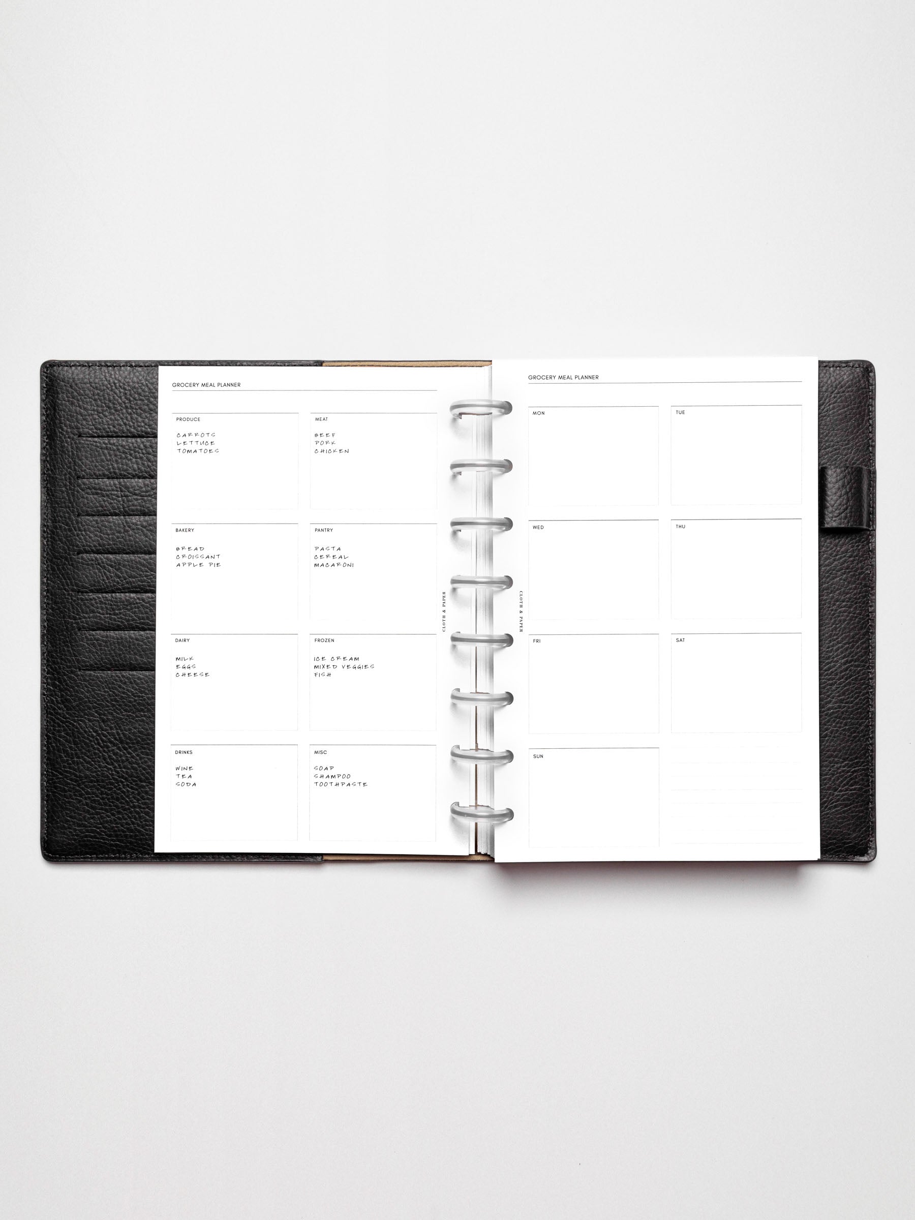 Grocery Meal Planner Insert inside an opened planner.