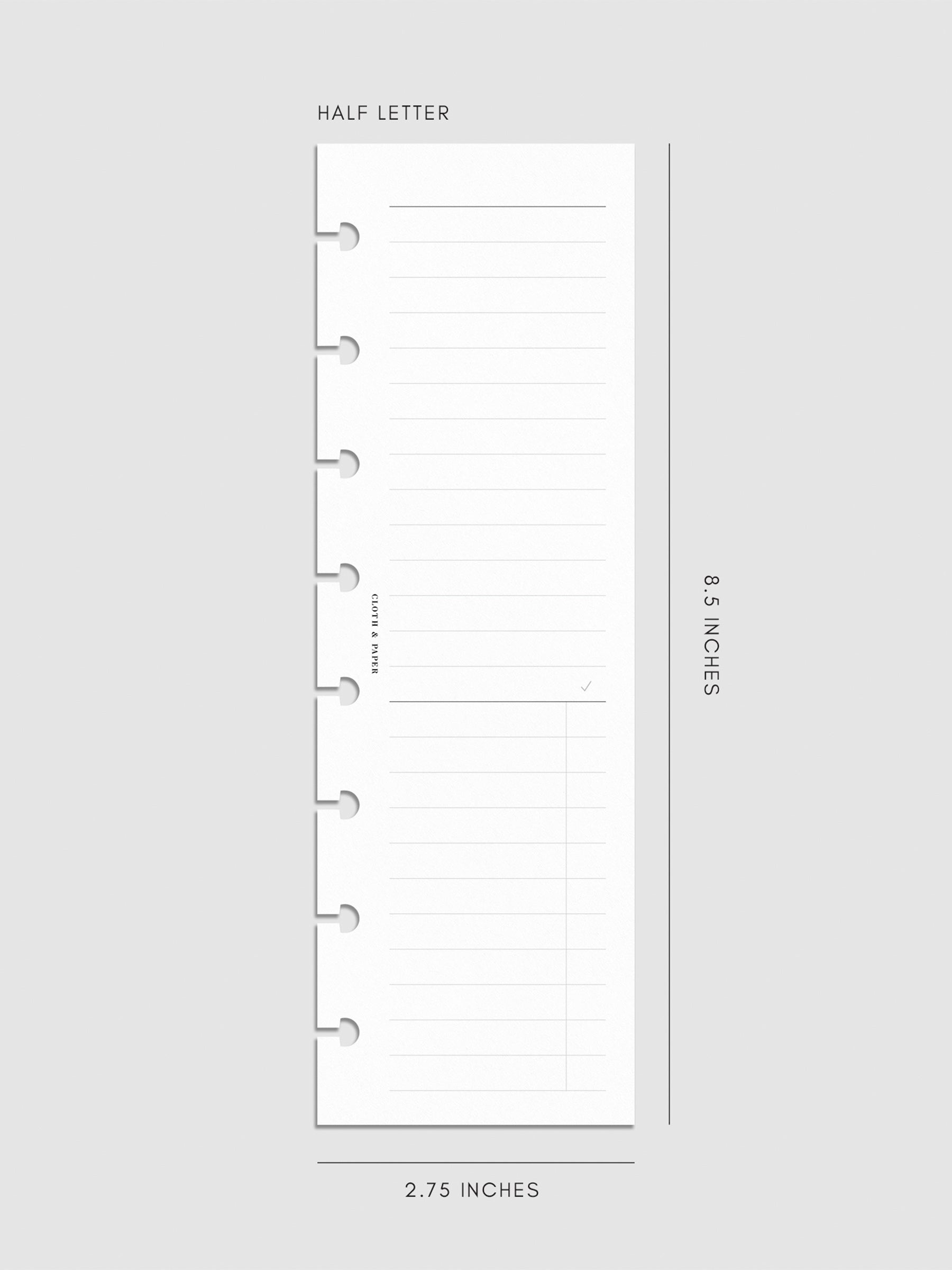 Digital mockup of insert on a neutral background. Size shown is Half Letter.