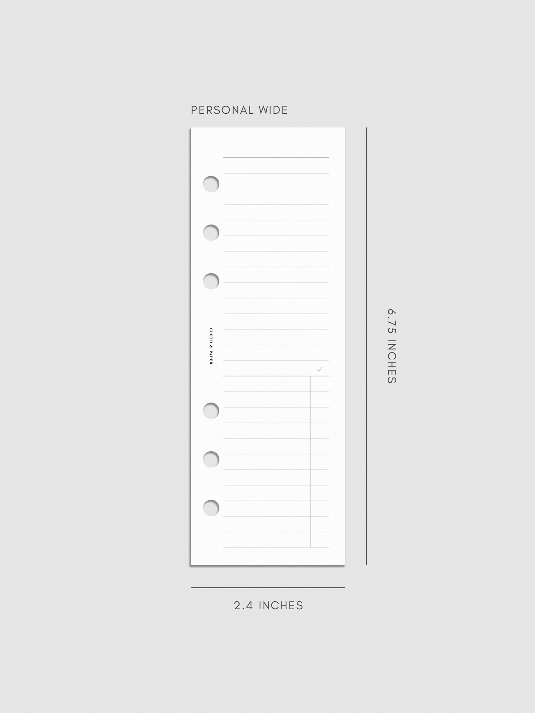 Digital mockup of insert on a neutral background. Size shown is Personal Wide.