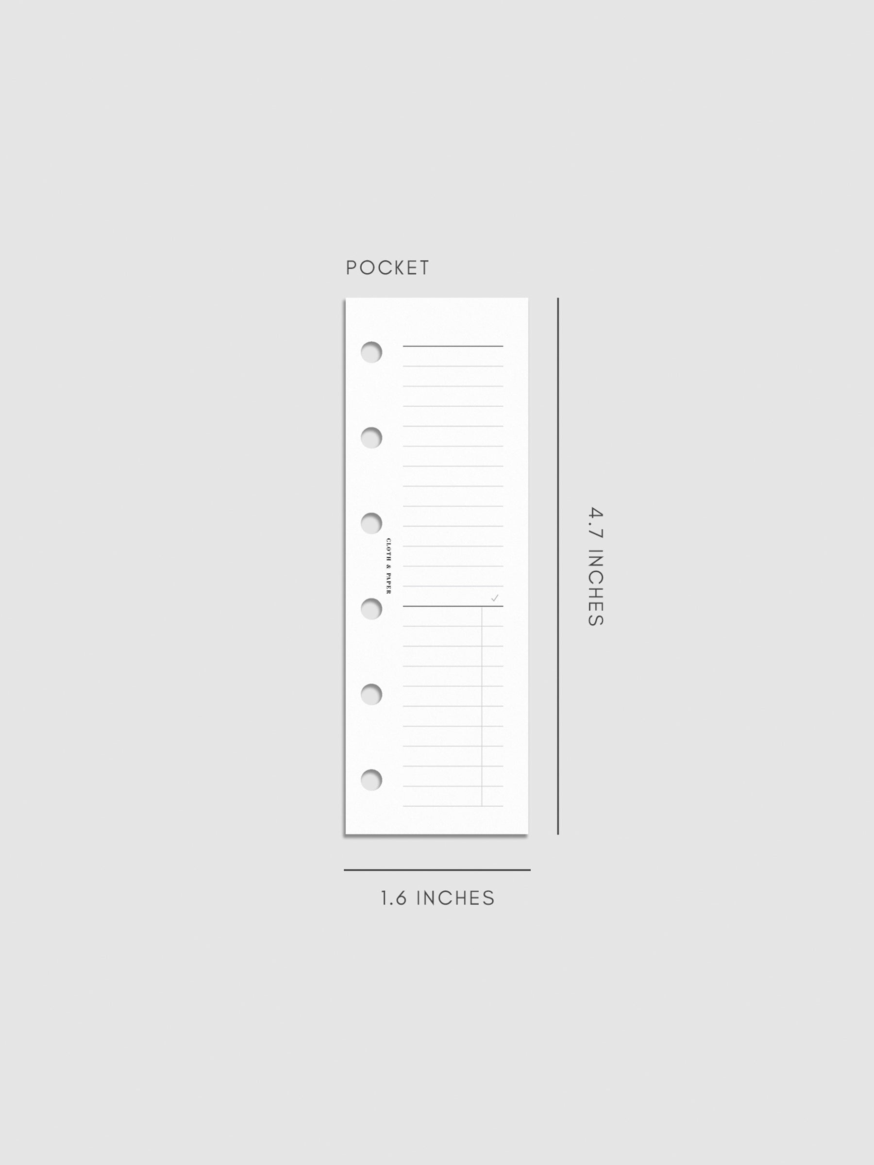 Digital mockup of insert on a neutral background. Size shown is Pocket.