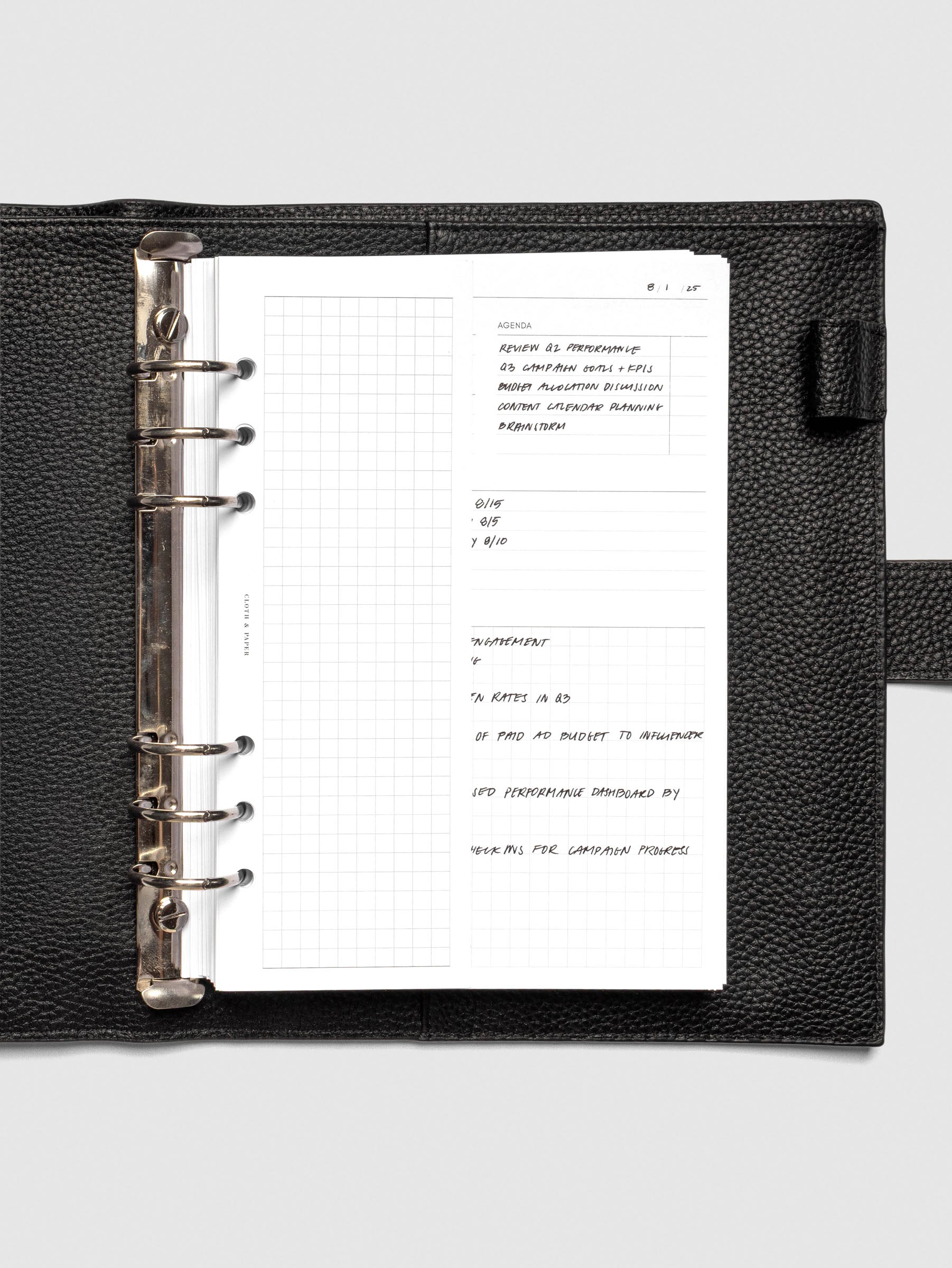 Insert in use inside a discbound planner system. Size shown is A5.
