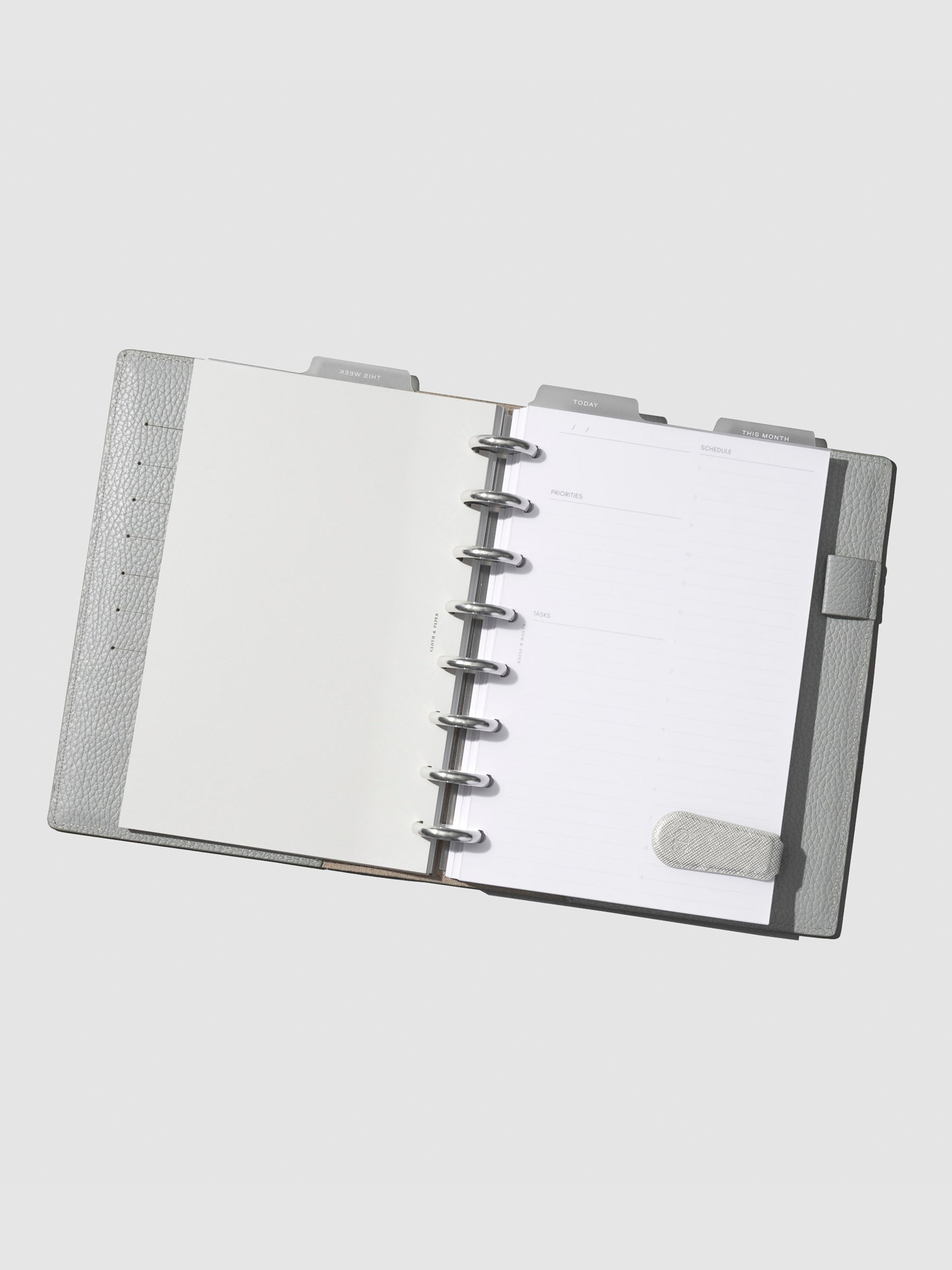 Heirloom Gift Set, Large, Cloth and Paper. Veleta set with silver accessories displayed on a gray background.