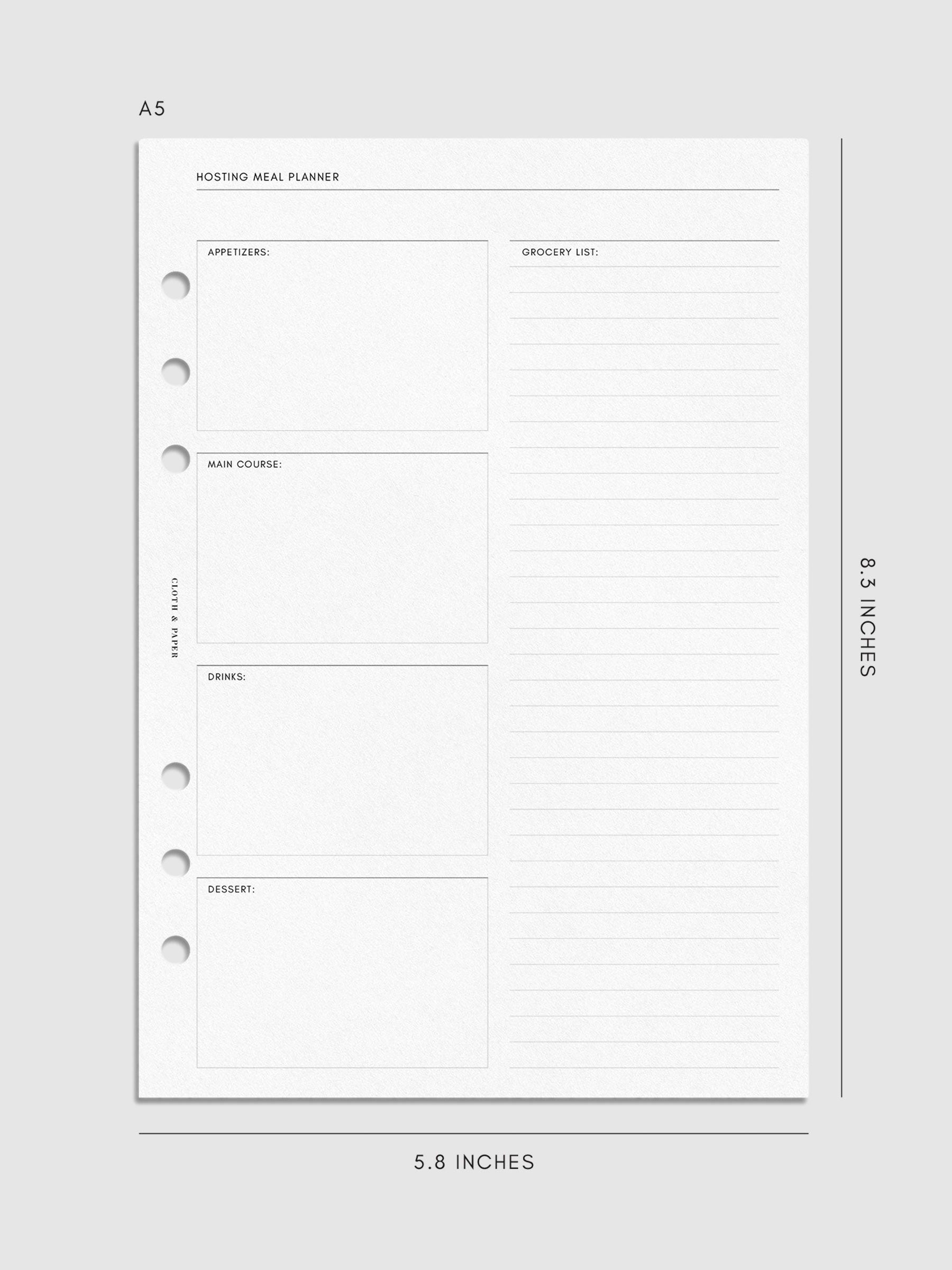 Digital mockup of meal planning page in A5 sizing.