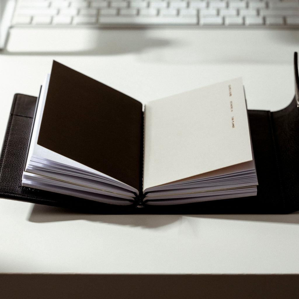 The new Traveler's Notebook Bundle is opened and resting on a white desk.
