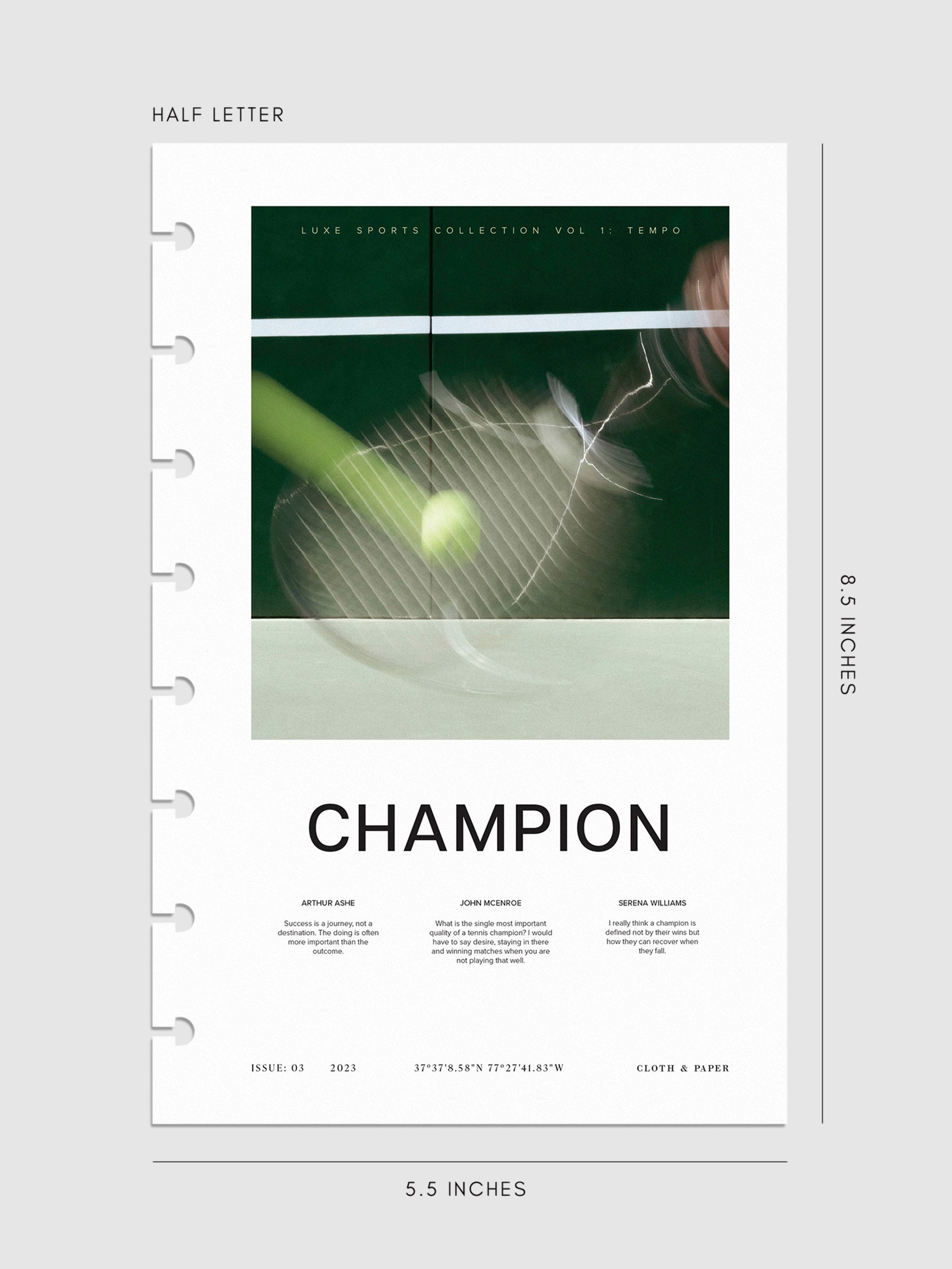 Digital mockup of Champion dashboard in Half Letter
