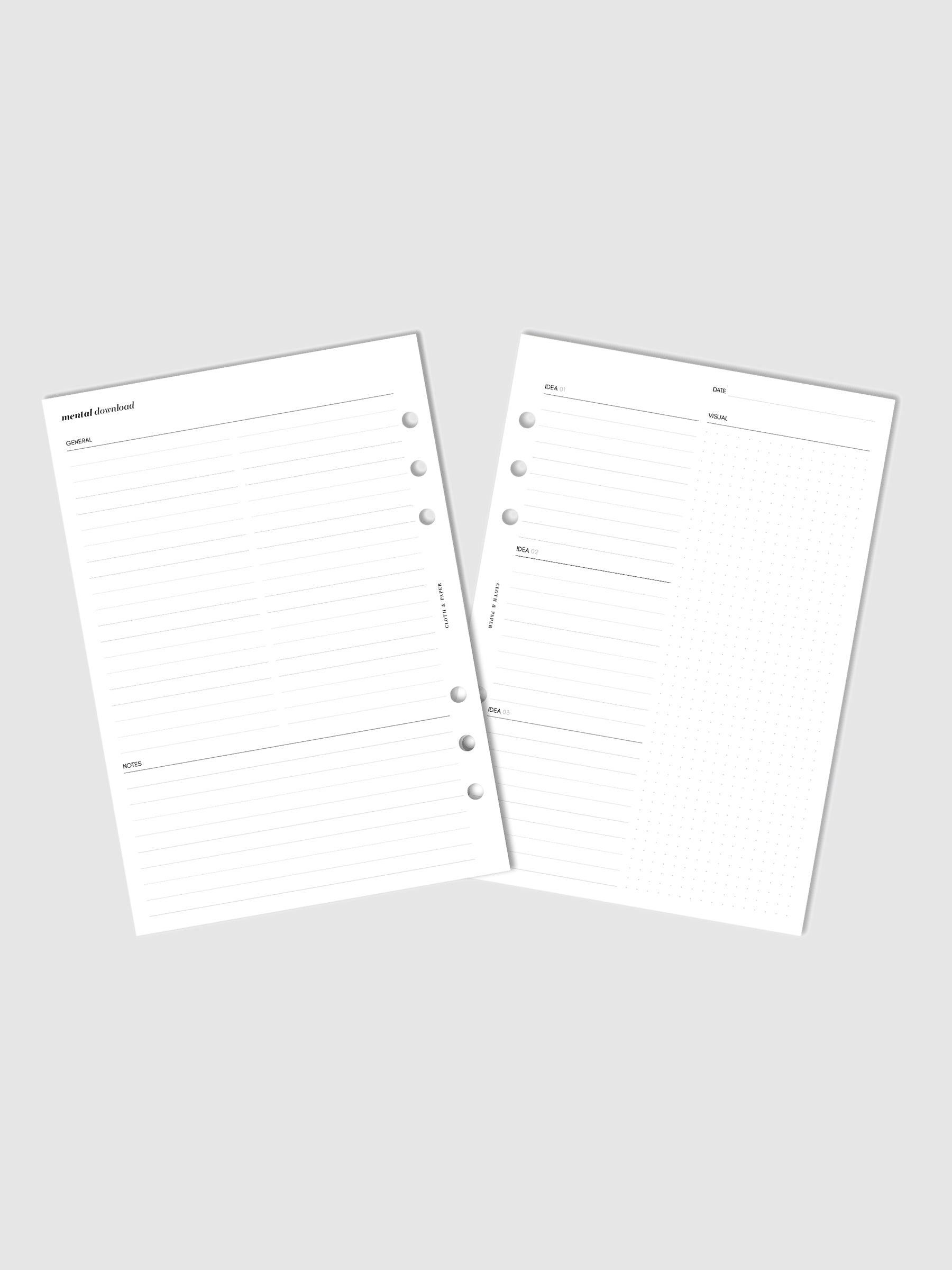 Mental Download Inserts, Cloth and Paper. Digital mockup of insert spread.