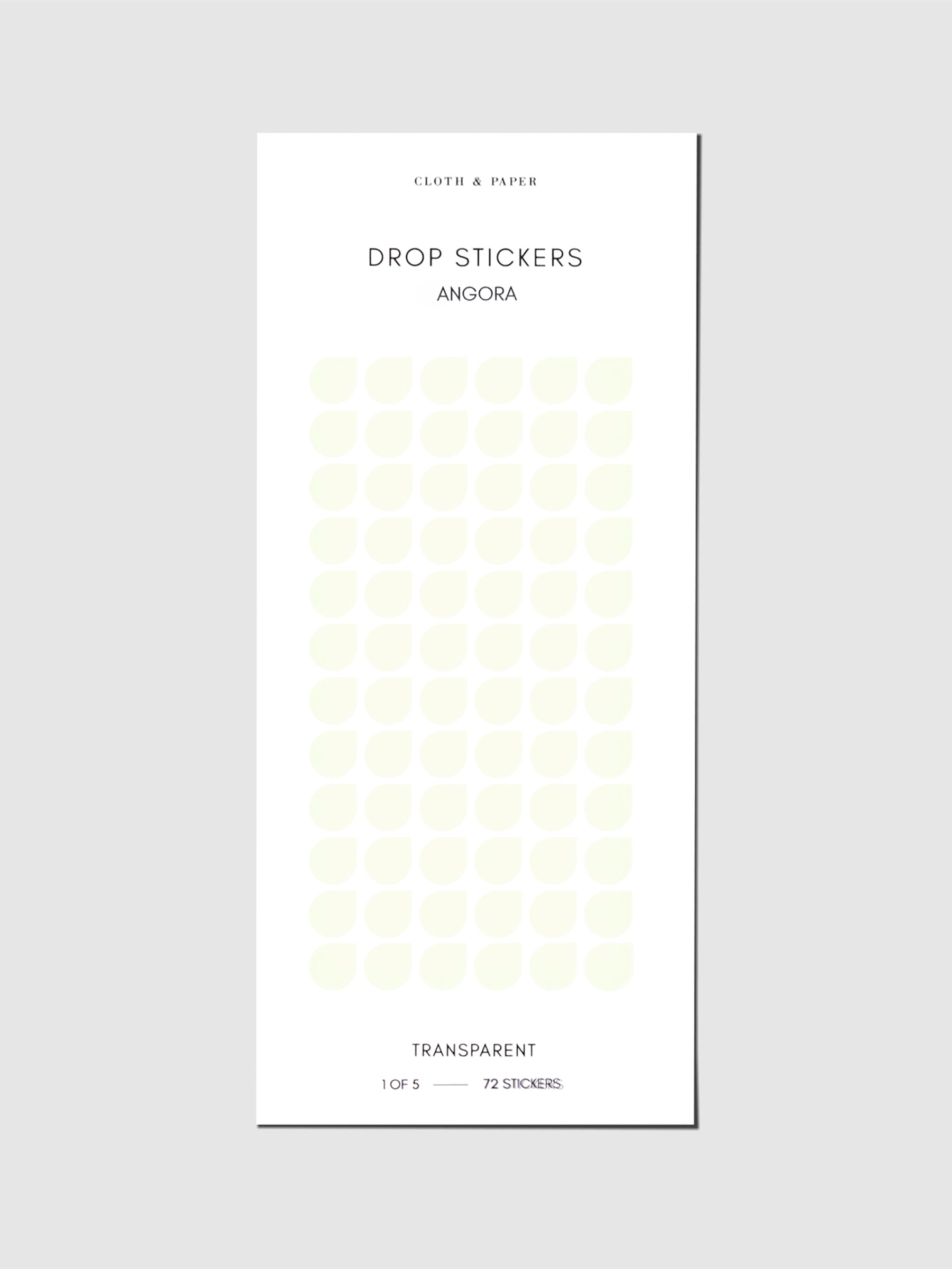 Sticker sheet displayed on a neutral background. Sticker size shown is small, color shown is Angora.