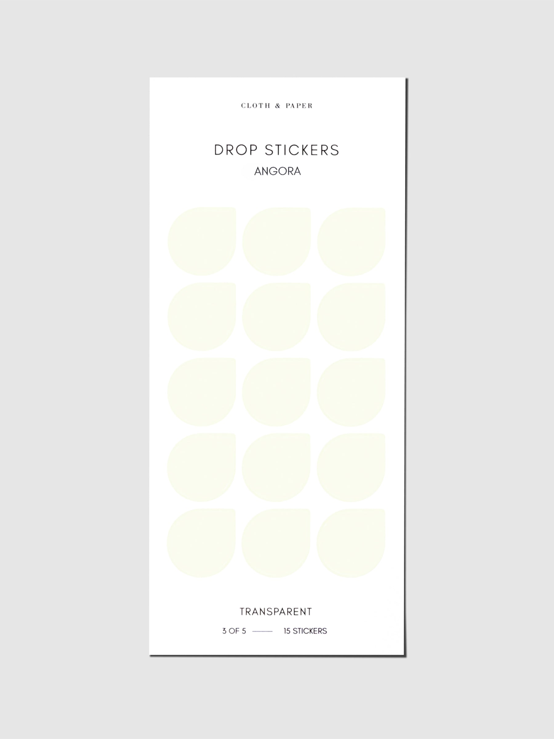 Sticker sheet displayed on a neutral background. Sticker size shown is large, color shown is Angora.