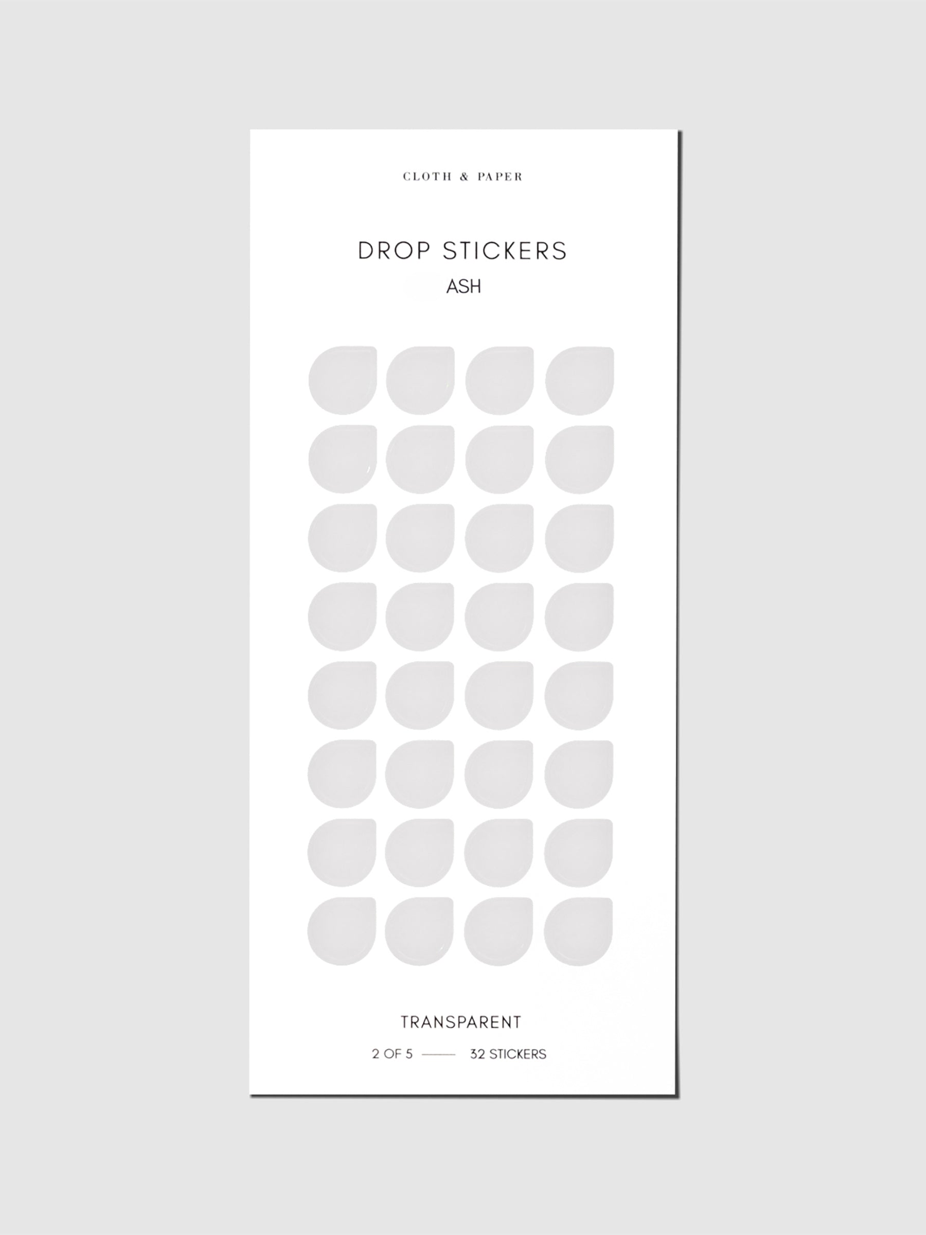 Sticker sheet displayed on a neutral background. Sticker size shown is medium, color shown is Ash.