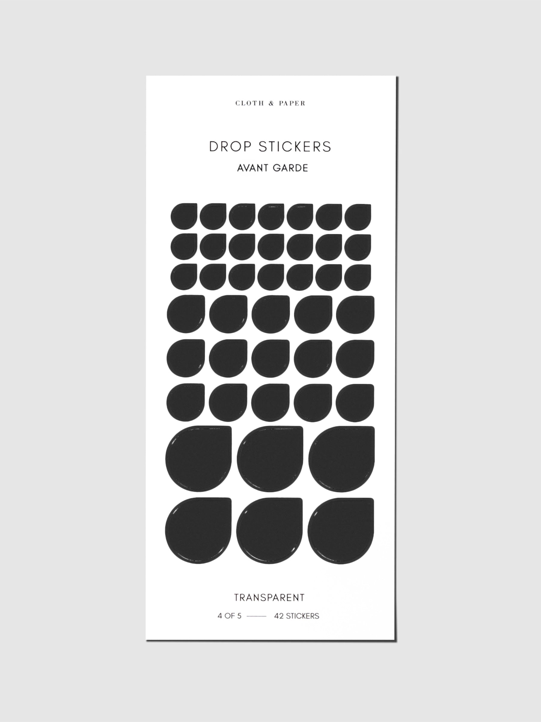 Sticker sheet displayed on a neutral background. Sticker sizes shown are mixed with small, medium, and large; color shown is Avant Garde.