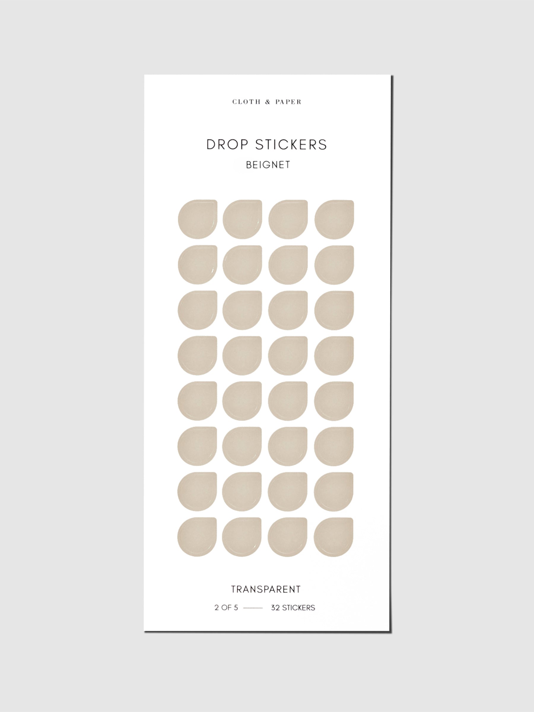 Sticker sheet displayed on a neutral background. Sticker size shown is medium, color shown is Beignet.