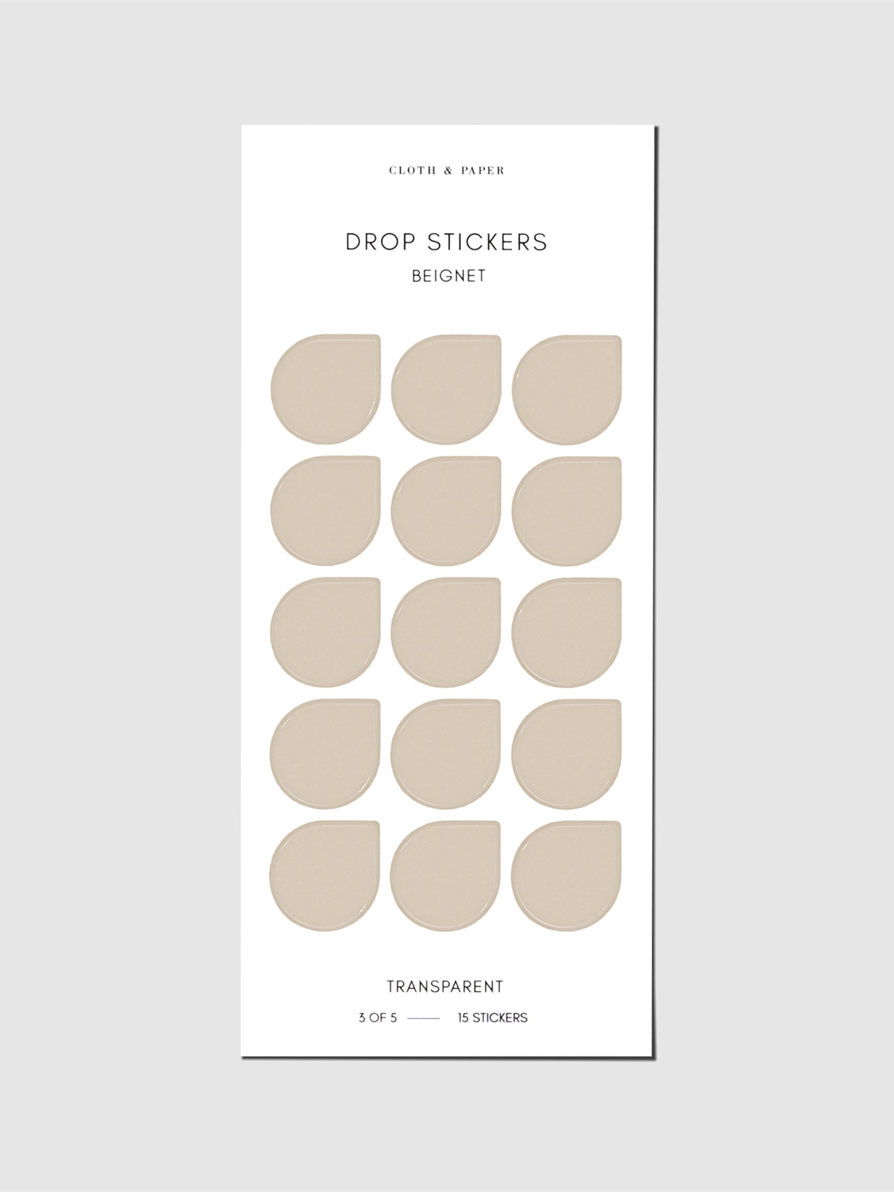 Sticker sheet displayed on a neutral background. Sticker size shown is large, color shown is Beignet.