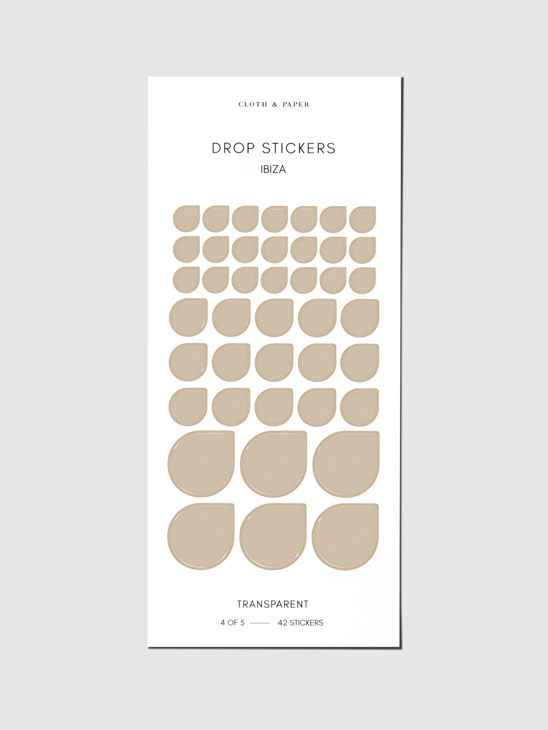 Sticker sheet displayed on a neutral background. Sticker sizes shown are mixed with small, medium, and large; color shown is Ibiza.