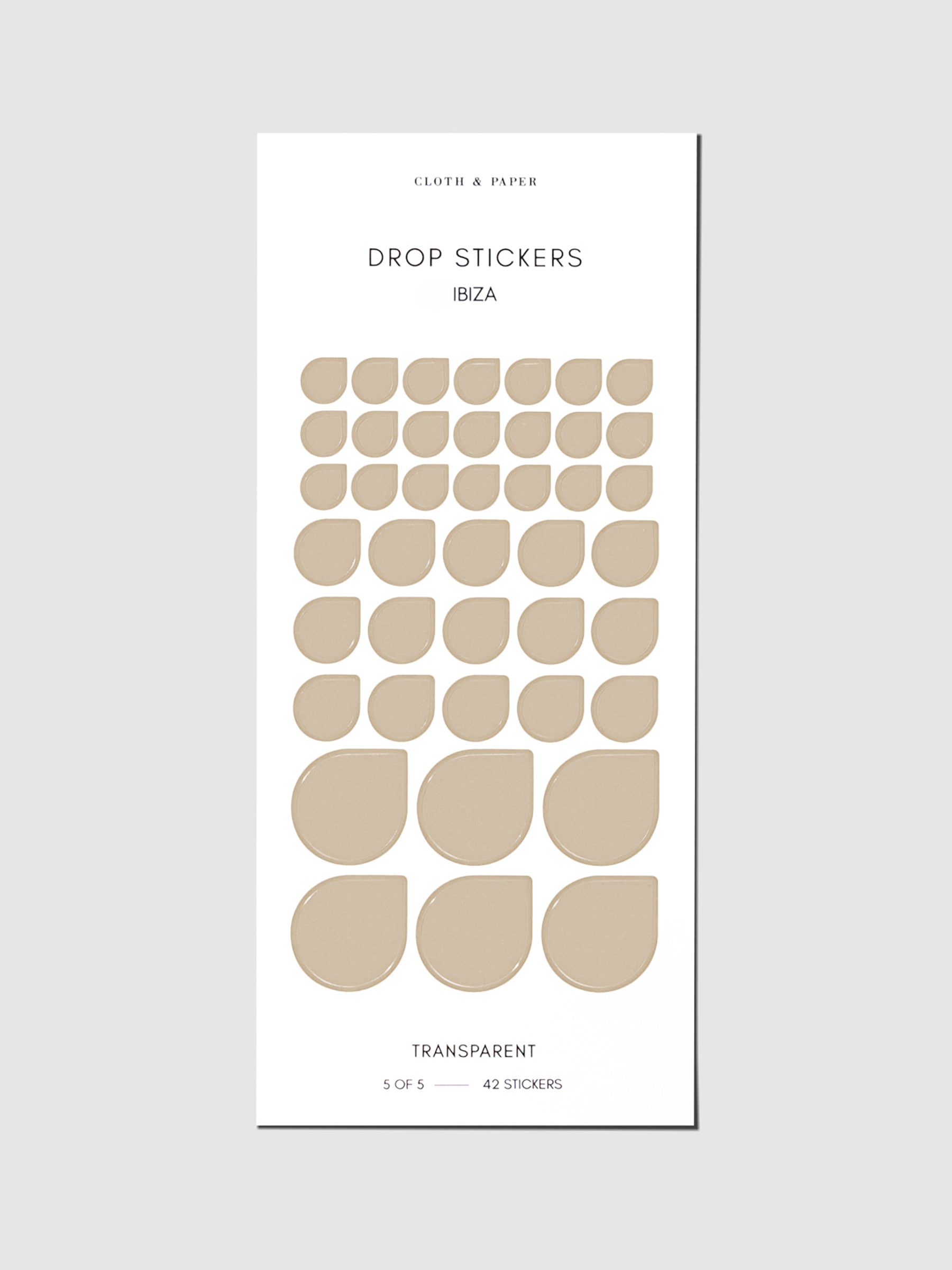 Sticker sheet displayed on a neutral background. Sticker sizes shown are mixed with small, medium, and large; color shown is Ibiza.