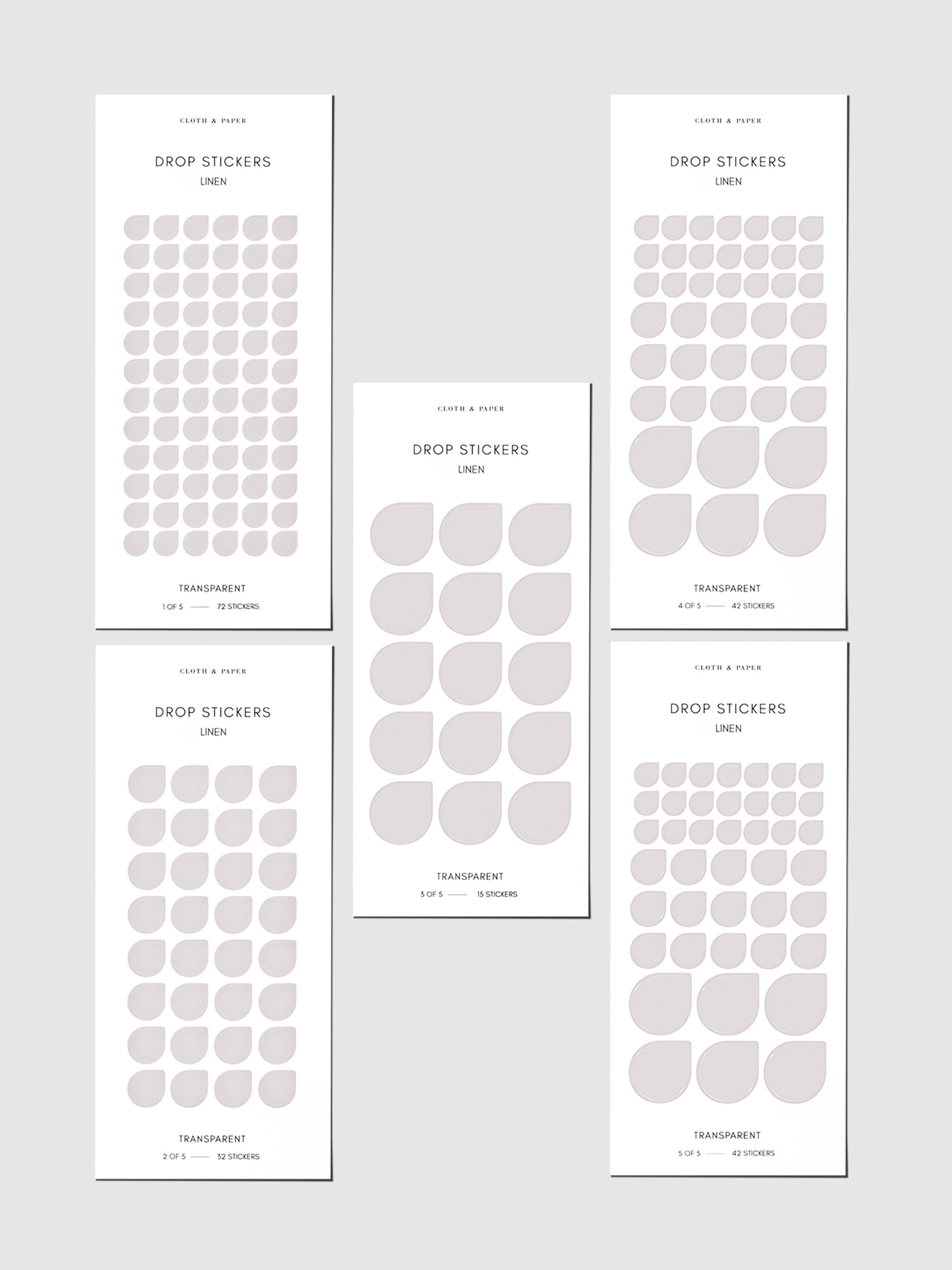 Set of five sticker sheets shown on a gray background. Color shown is Linen.