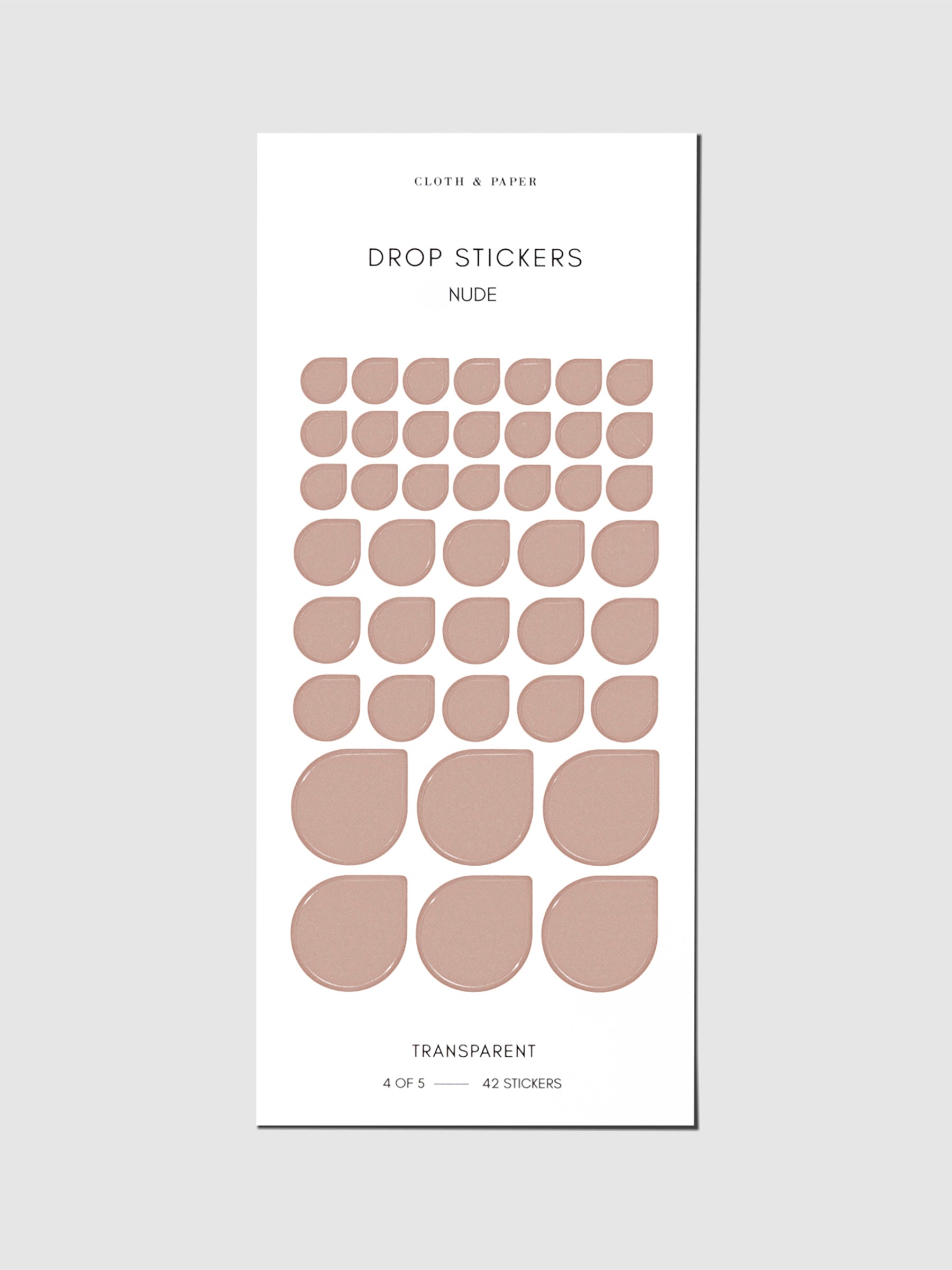 Sticker sheet displayed on a neutral background. Sticker sizes shown are mixed with small, medium, and large; color shown is Nude.