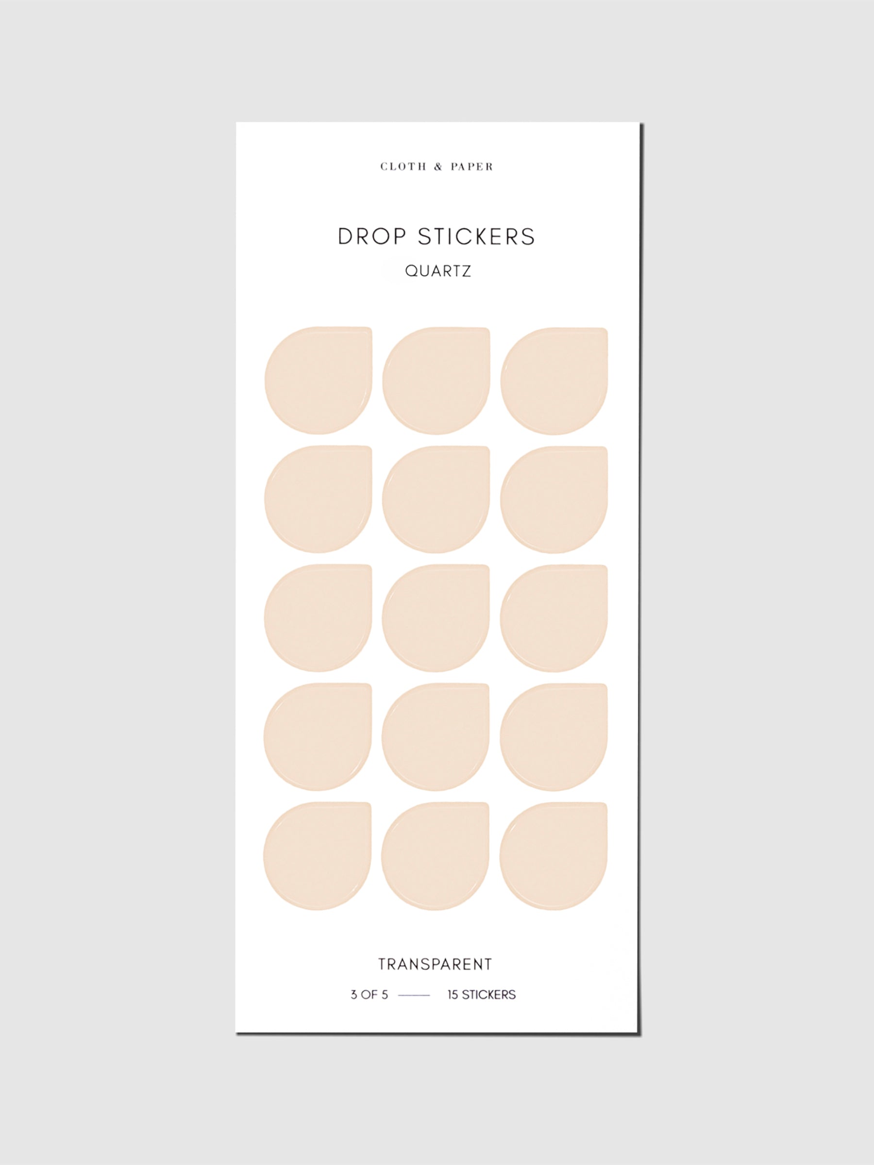 Sticker sheet displayed on a neutral background. Sticker size shown is large, color shown is Quartz.