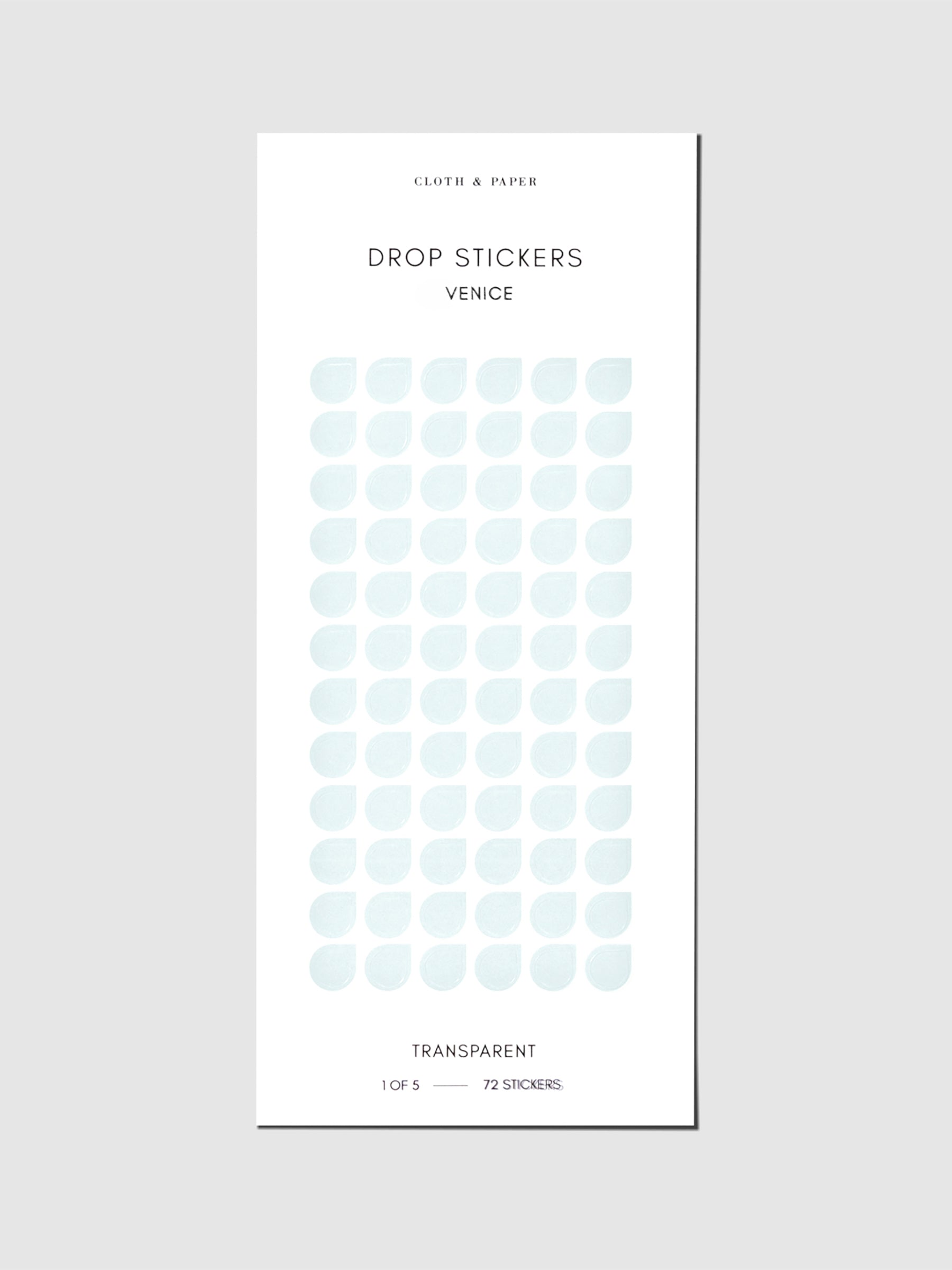 Minimal Shape Sticker Set with Transparent Drops in Venice displayed against a neutral background.