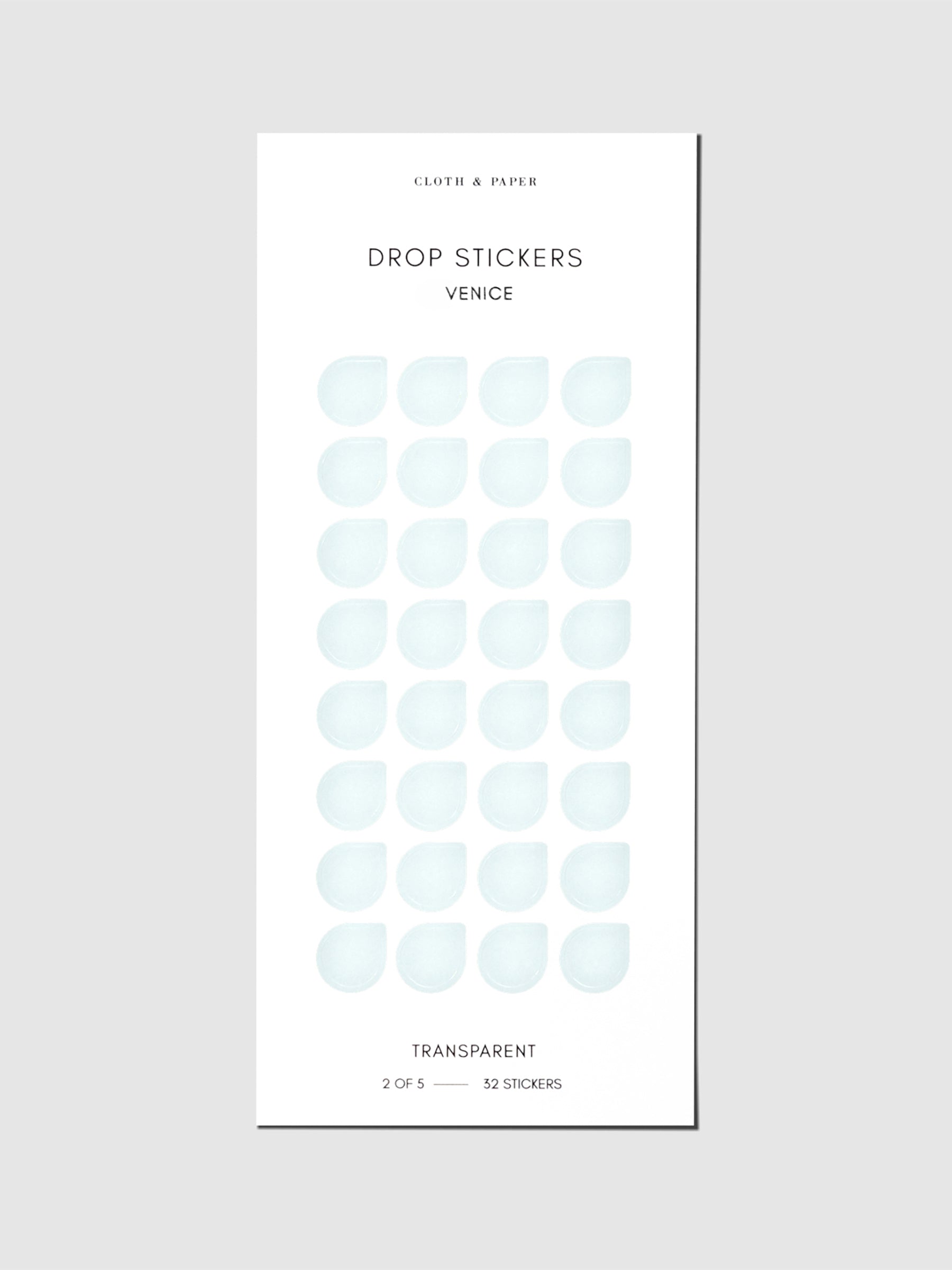 Minimal Shape Sticker Set with Transparent Drops in Venice displayed against a neutral background.
