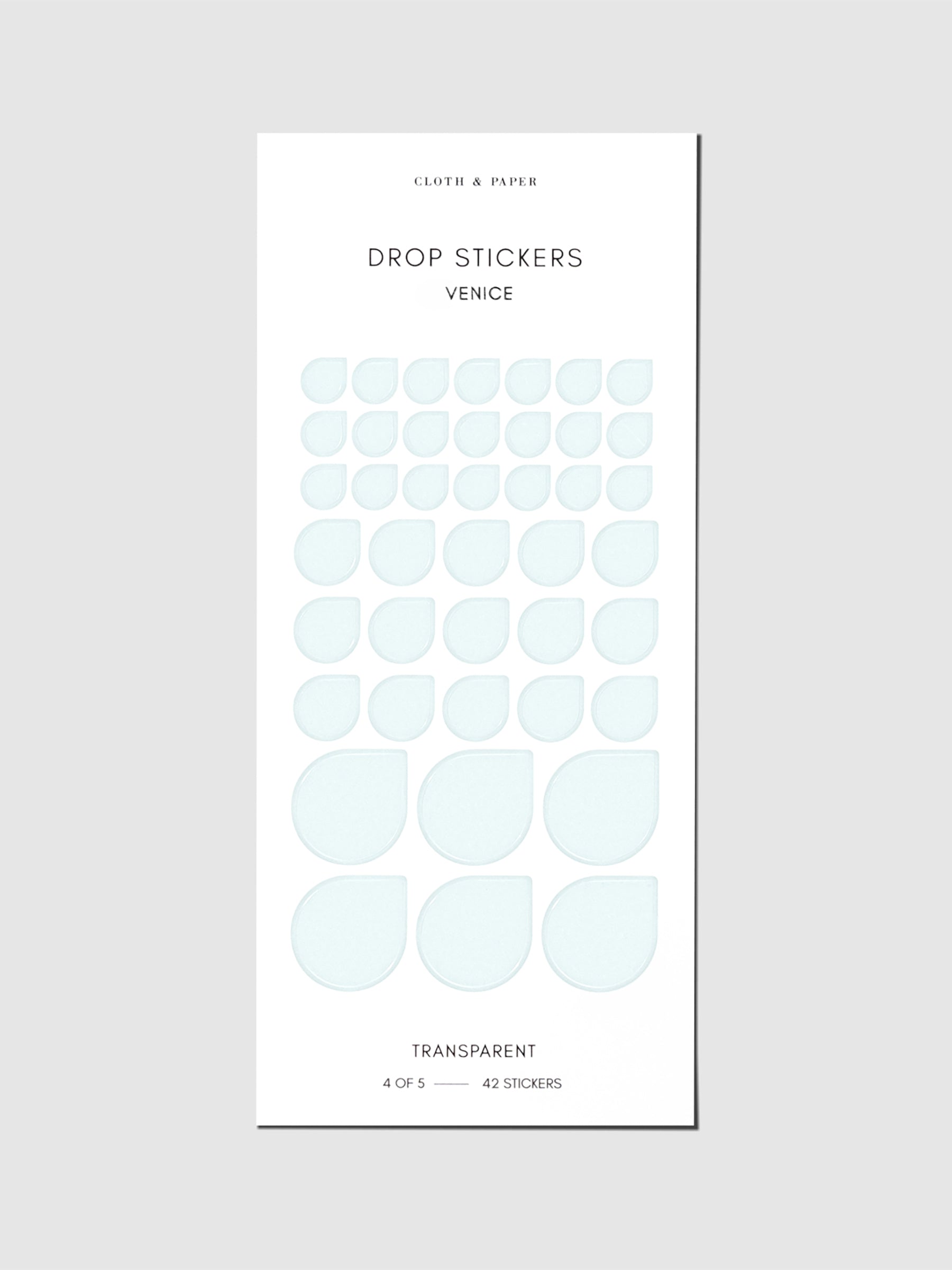 Minimal Shape Sticker Set with Transparent Drops in Venice displayed against a neutral background.