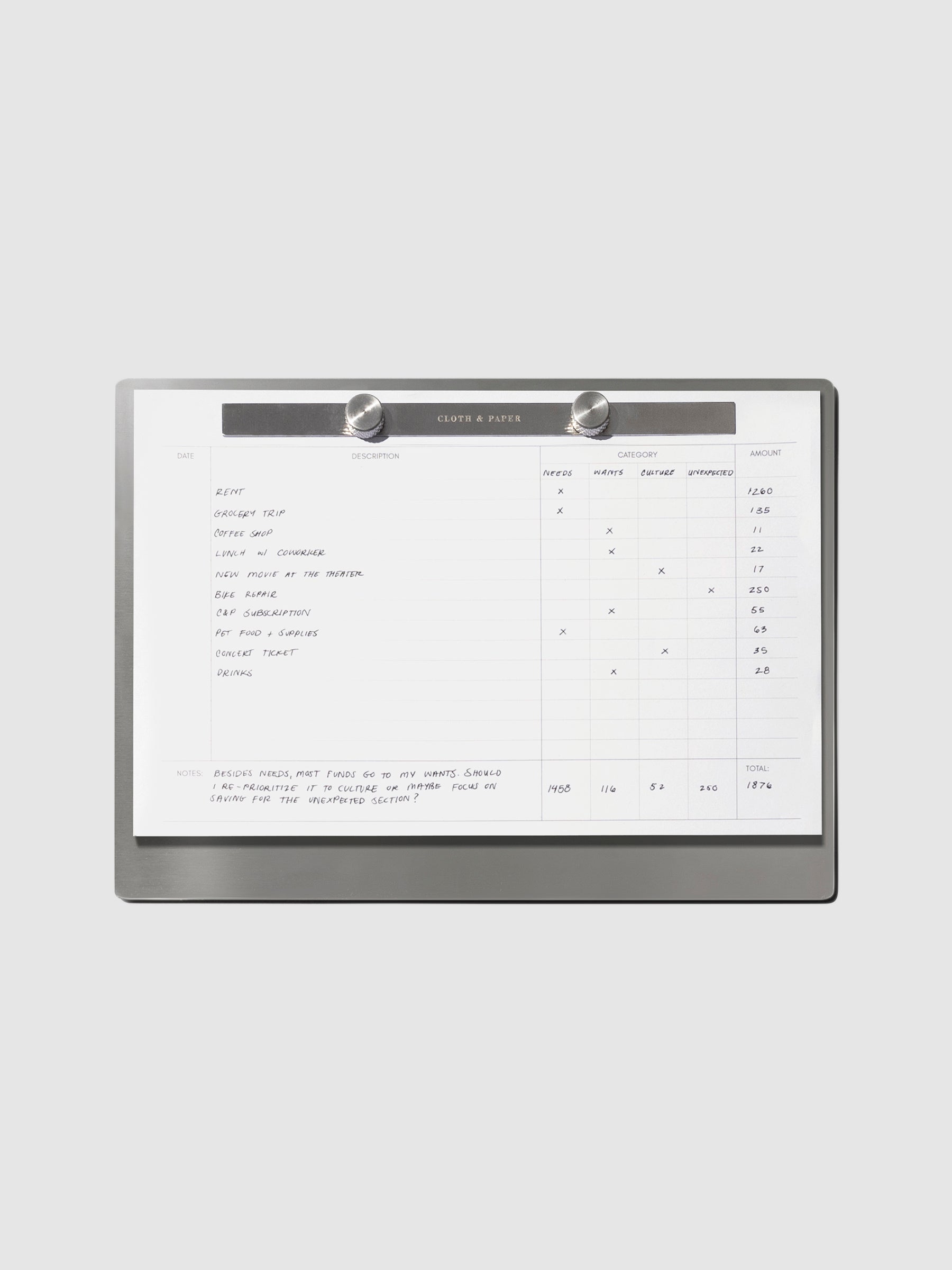 Modern Bound Notepad with Financial inserts shown on a neutral background.