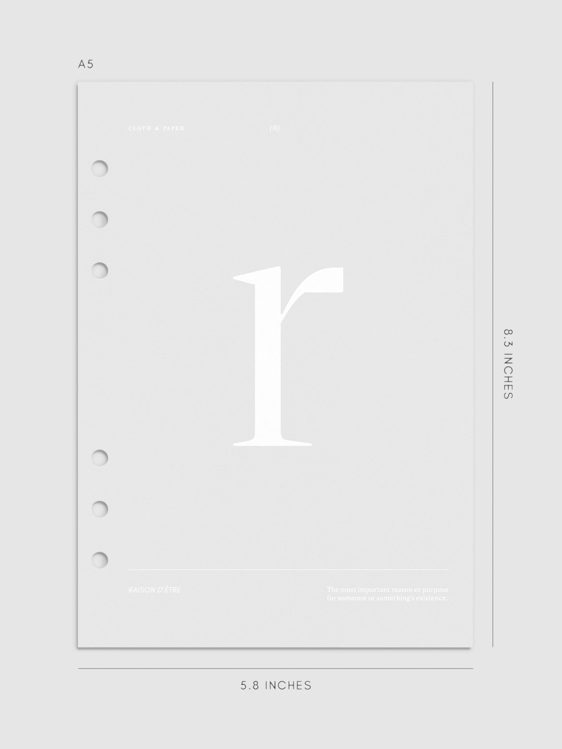 Monogram Vellum Planner Dashboard R in A5 displayed on a neutral background.