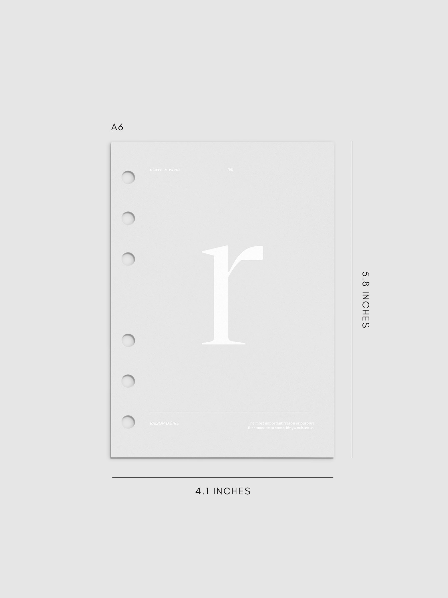 Monogram Vellum Planner Dashboard R in A6 displayed on a neutral background.