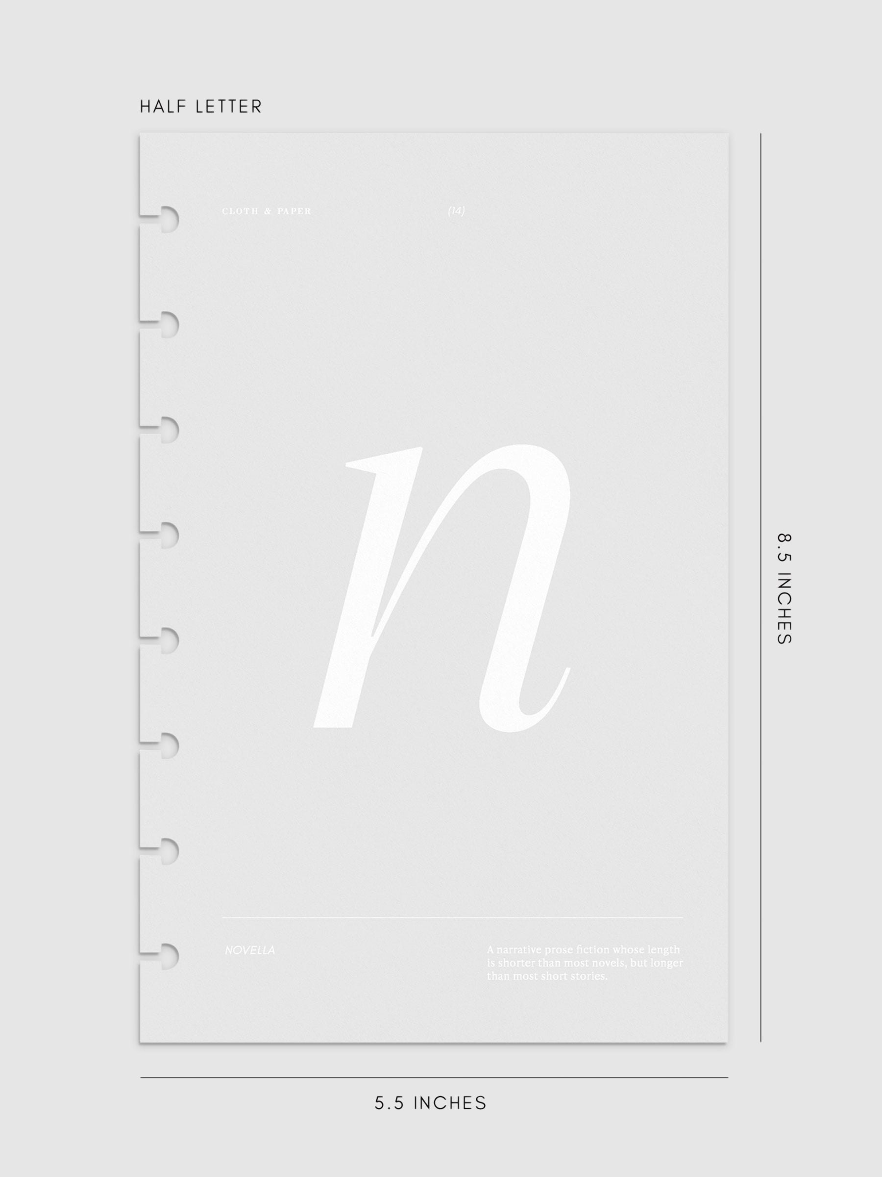 Monogram Vellum Planner Dashboard N in Half Letter displayed on a neutral background.