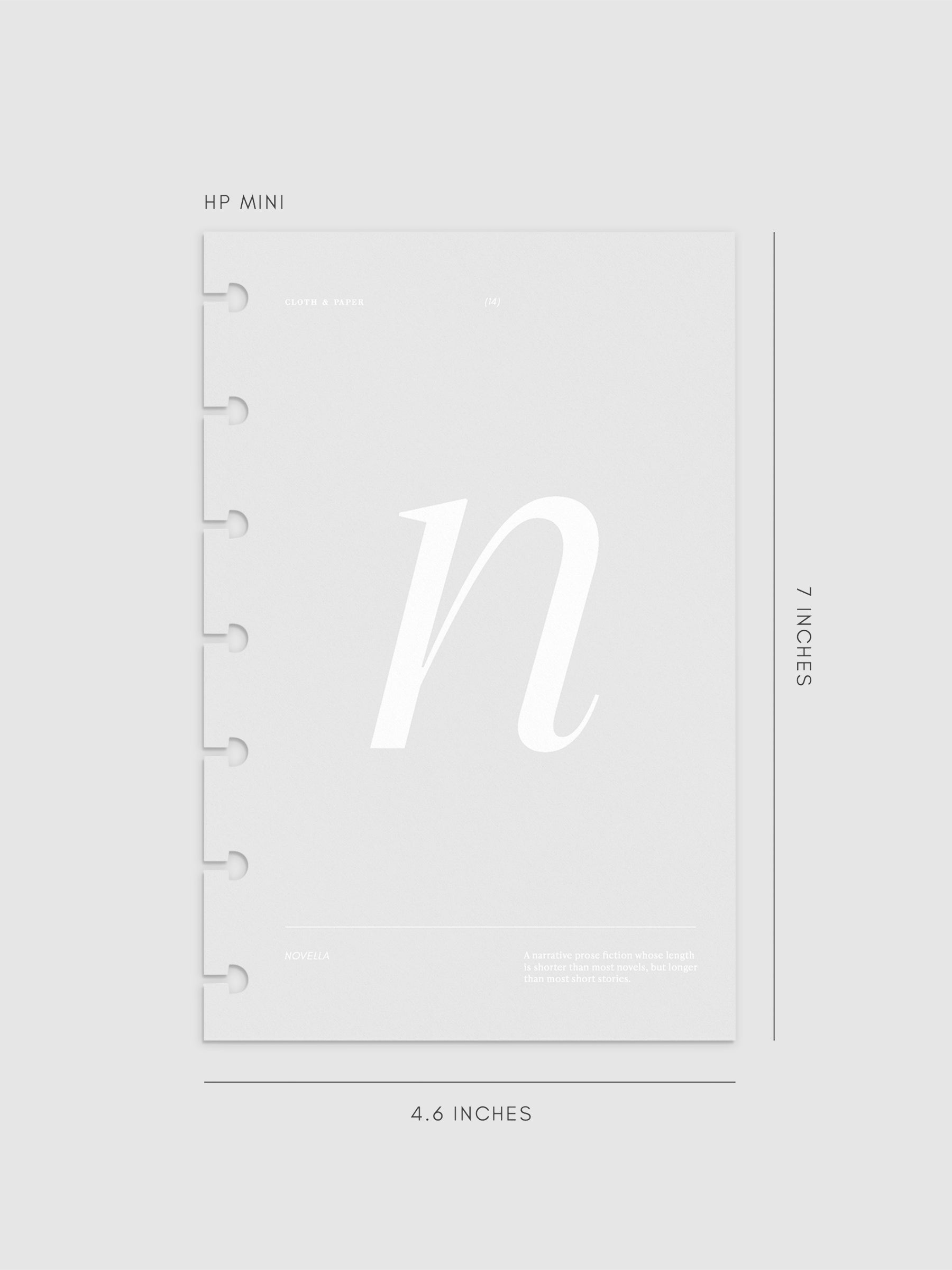 Monogram Vellum Planner Dashboard N in HP Mini displayed on a neutral background.