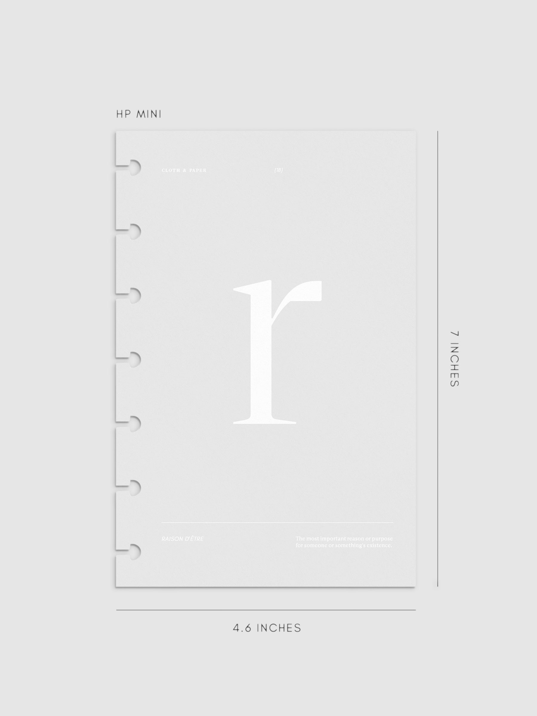 Monogram Vellum Planner Dashboard R in HP Mini displayed on a neutral background.