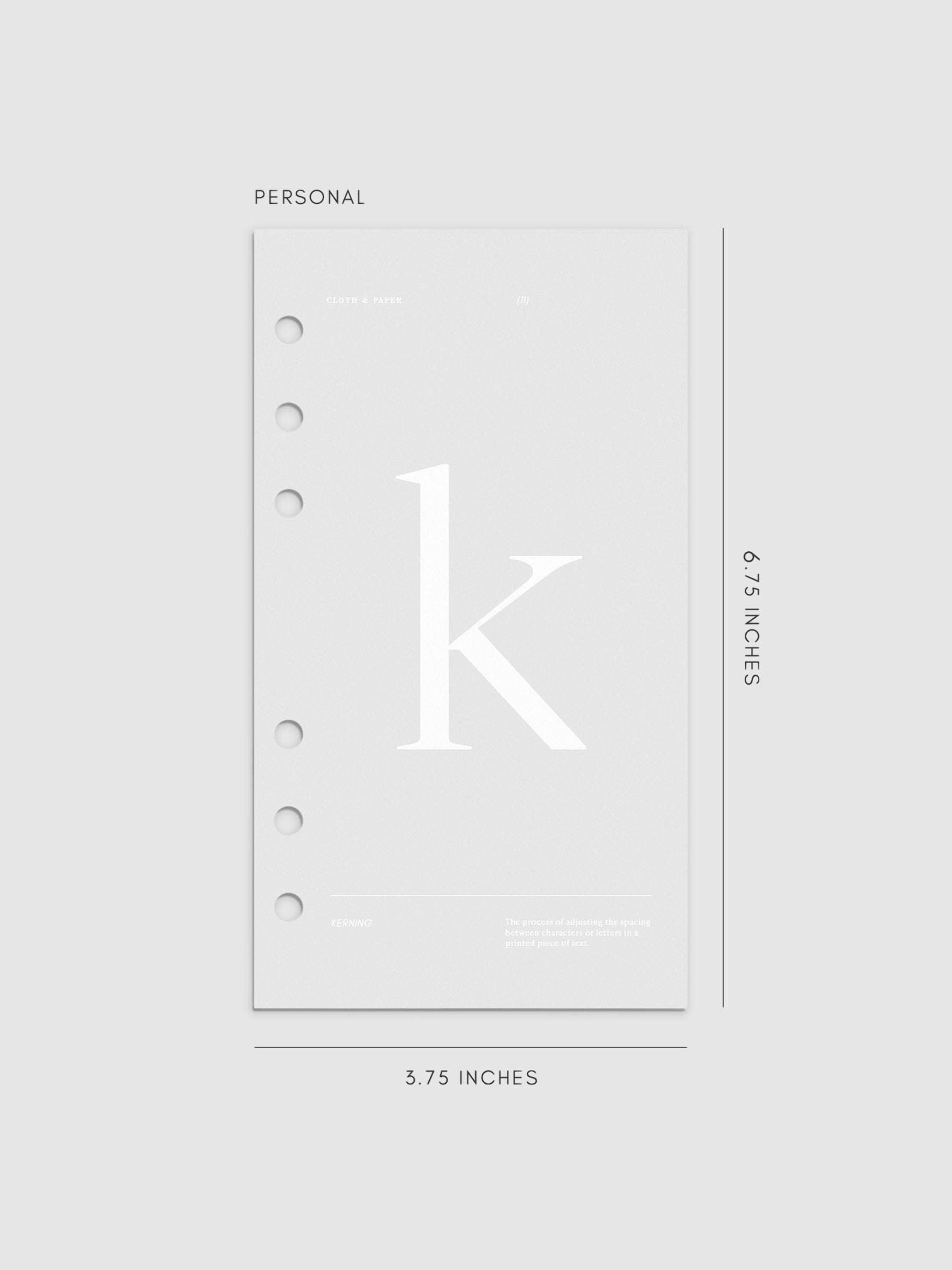 Monogram Vellum Planner Dashboard K in Personal displayed on a neutral background.