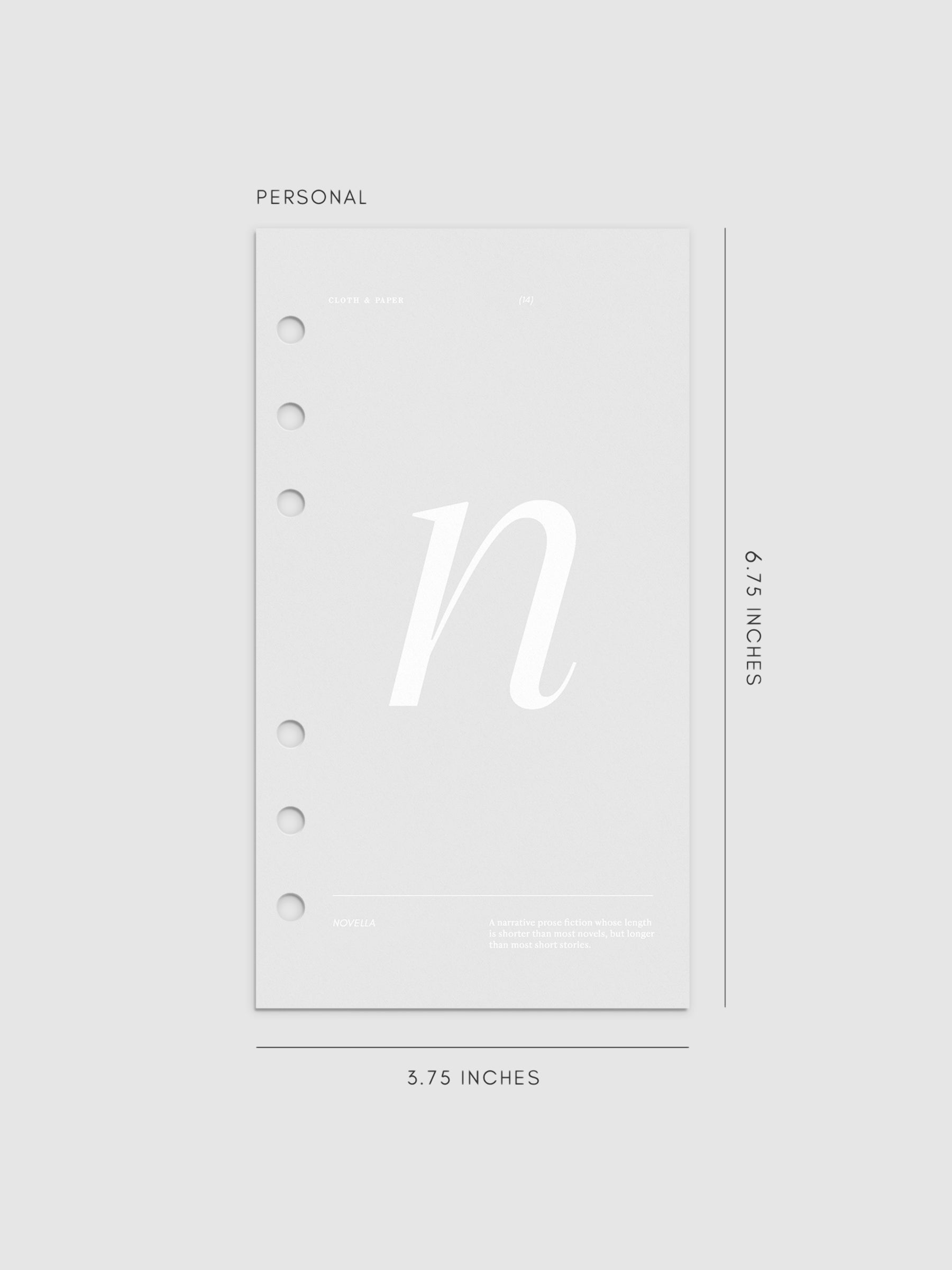 Monogram Vellum Planner Dashboard N in Personal displayed on a neutral background.