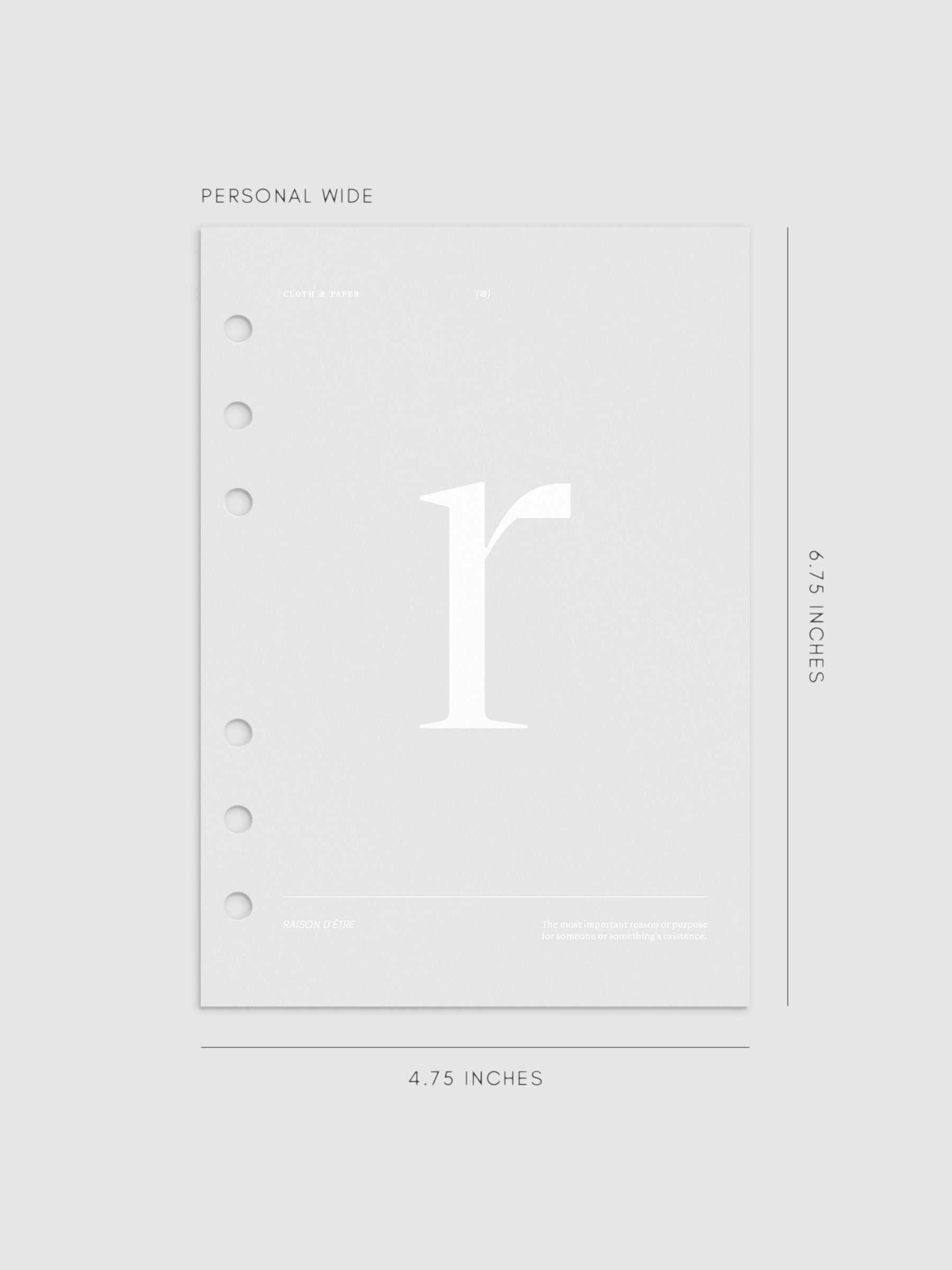 Monogram Vellum Planner Dashboard R in Personal Wide displayed on a neutral background.