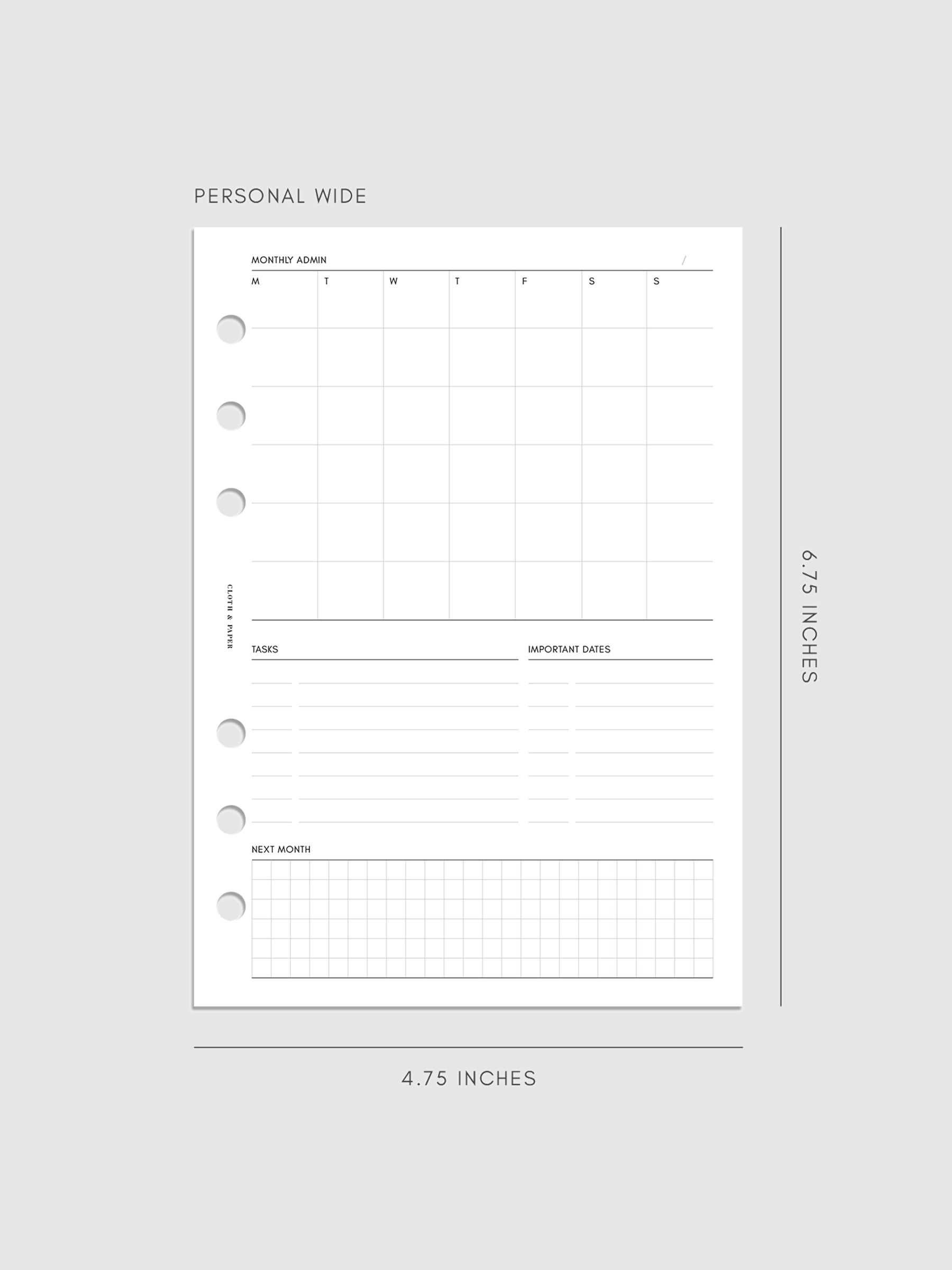 Digital mockup of inserts in Personal Wide.