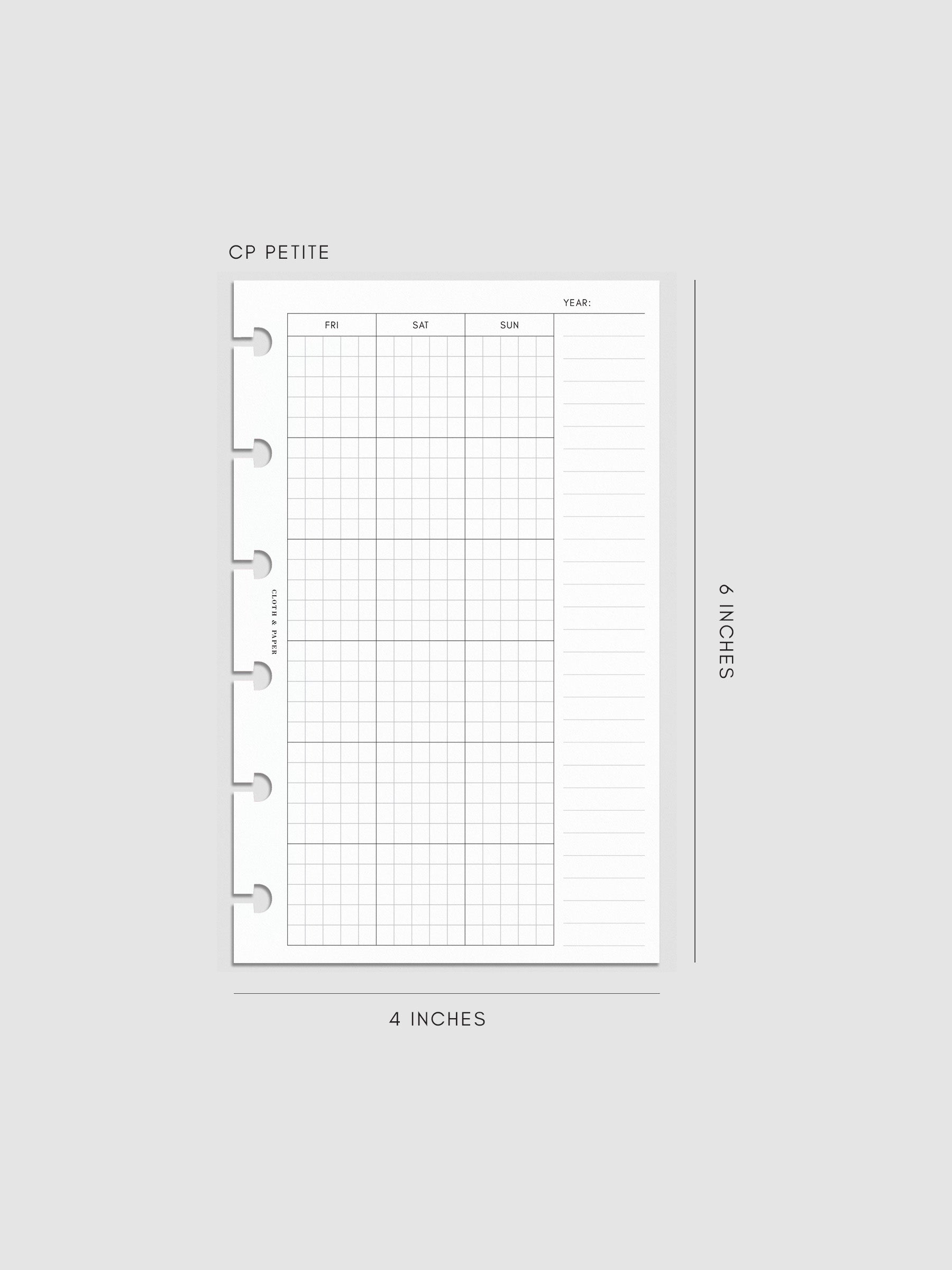 One page of Monthly Graph Planner Inserts in size CP Petite with graph note style calendar and a lined notes section.