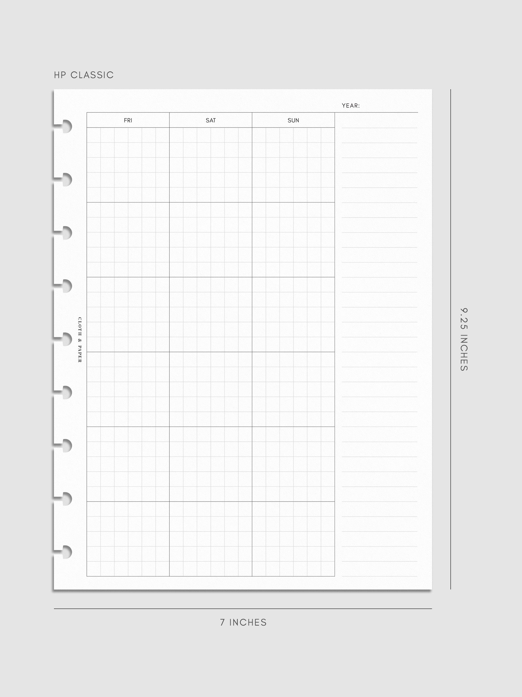 One page of Monthly Graph Planner Inserts in size HP Classic with graph note style calendar and a lined notes section.