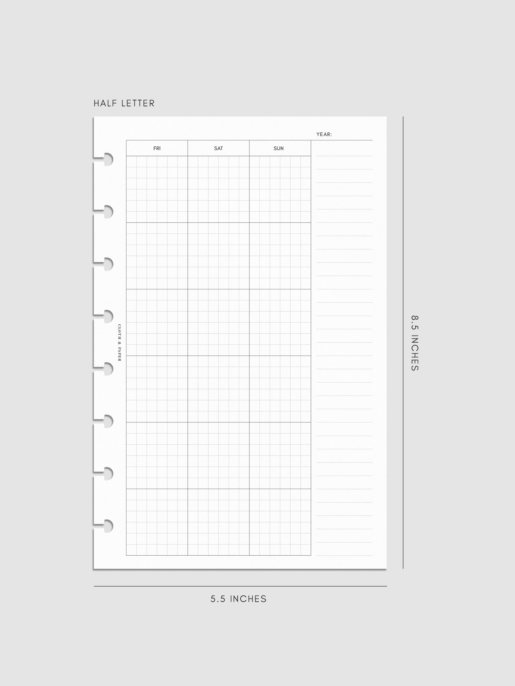 One page of Monthly Graph Planner Inserts in size Half Letter with graph note style calendar and a lined notes section.
