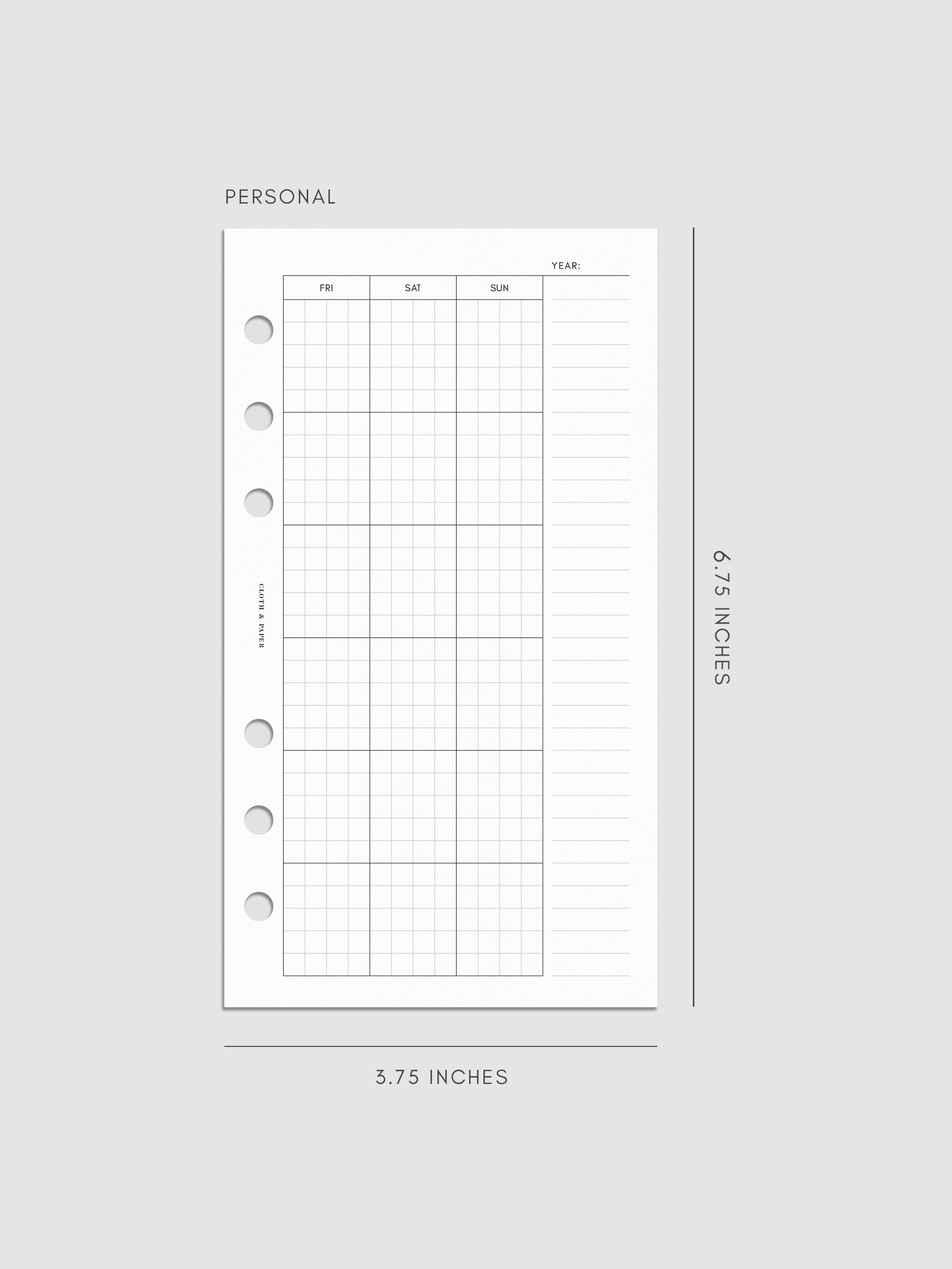 One page of Monthly Graph Planner Inserts in size Personal with graph note style calendar and a lined notes section.